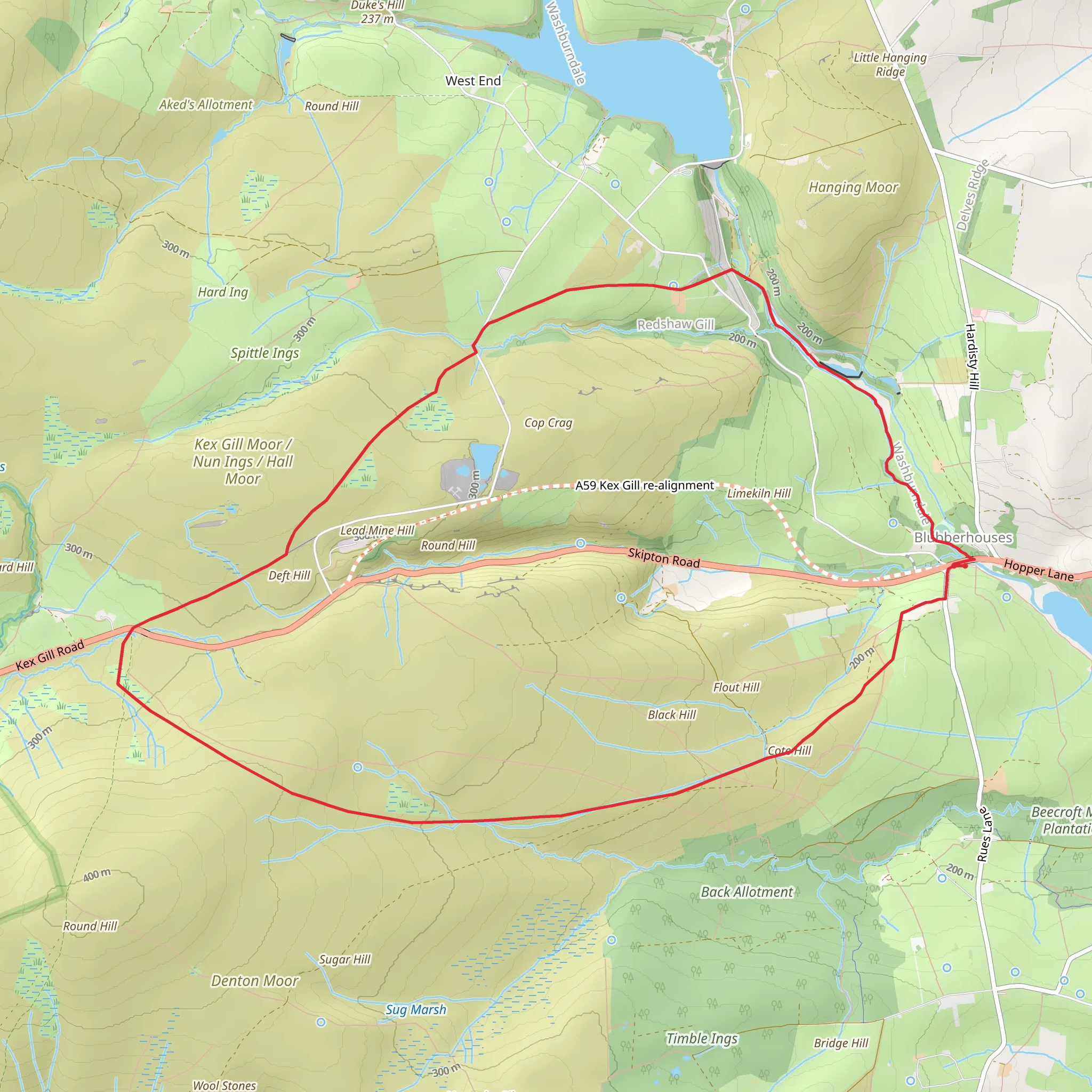 Fewston Reservoir - Blubberhouses Moor - Kex Gill Moor and Washburn Valley mobile static map