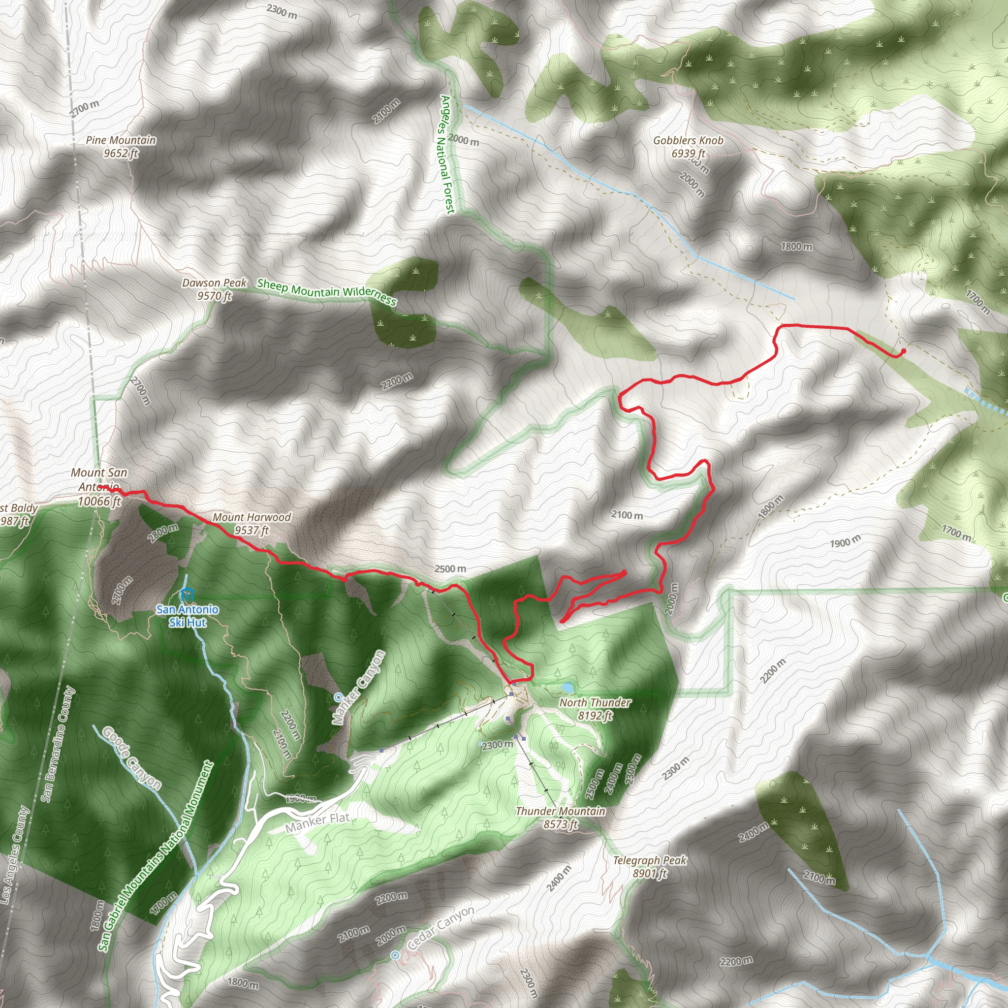 Mount San Antonio via Stockton Flats Road mobile static map