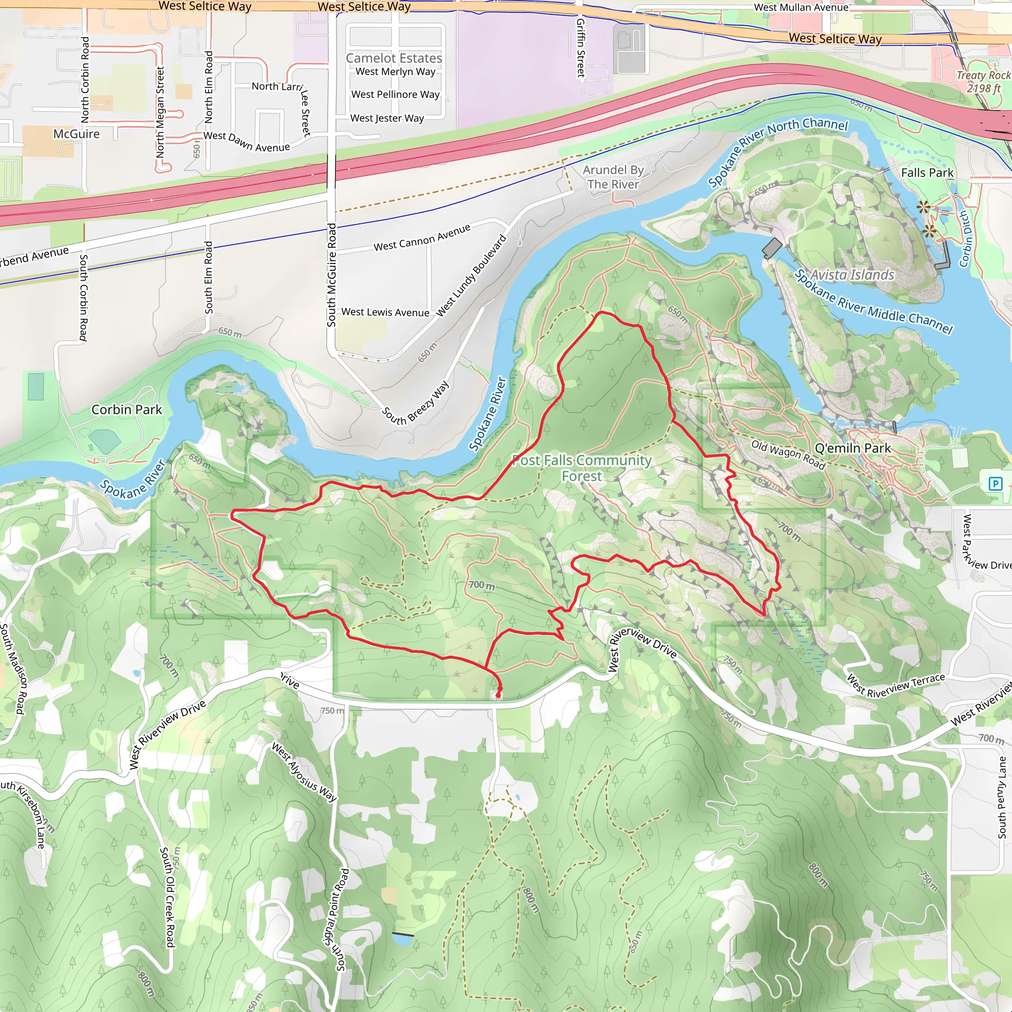 Spokane River and Post Falls Community Forest Loop mobile static map