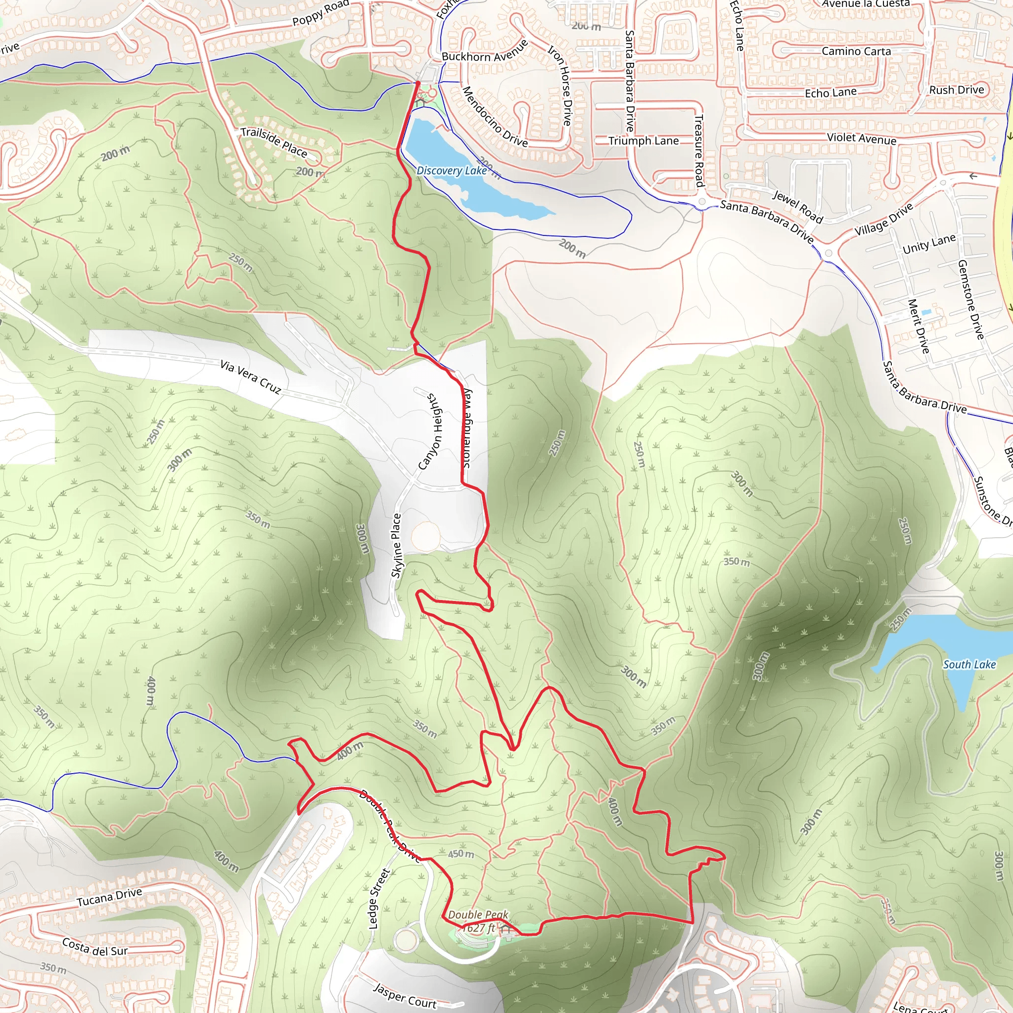 Cerro De Las Posas Ridgeline Trail and Double Peak Loop - Discovery Lake mobile static map