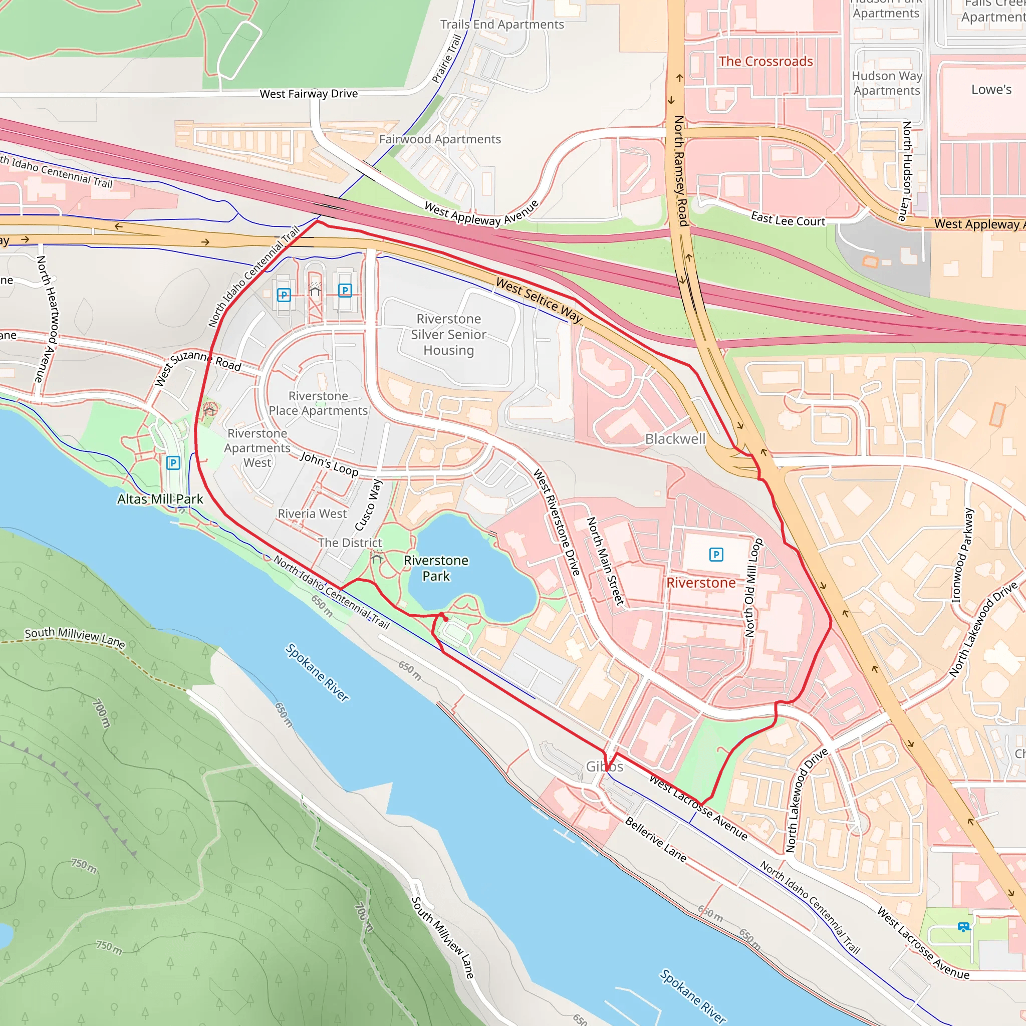 Riverstone Park via North Idaho Centennial Loop Trail mobile static map