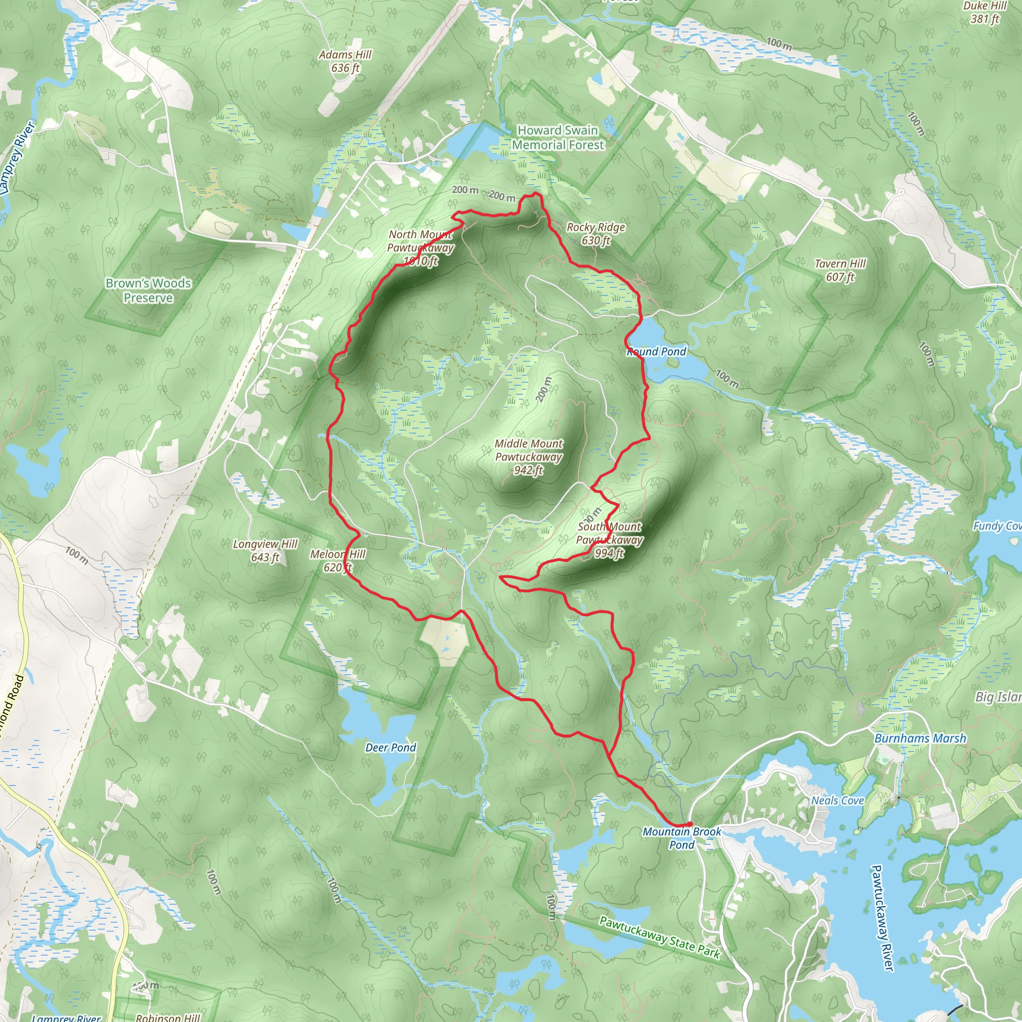 North Mount Pawtuckaway to South Mount Pawtuckaway to Rocky Ridge mobile static map