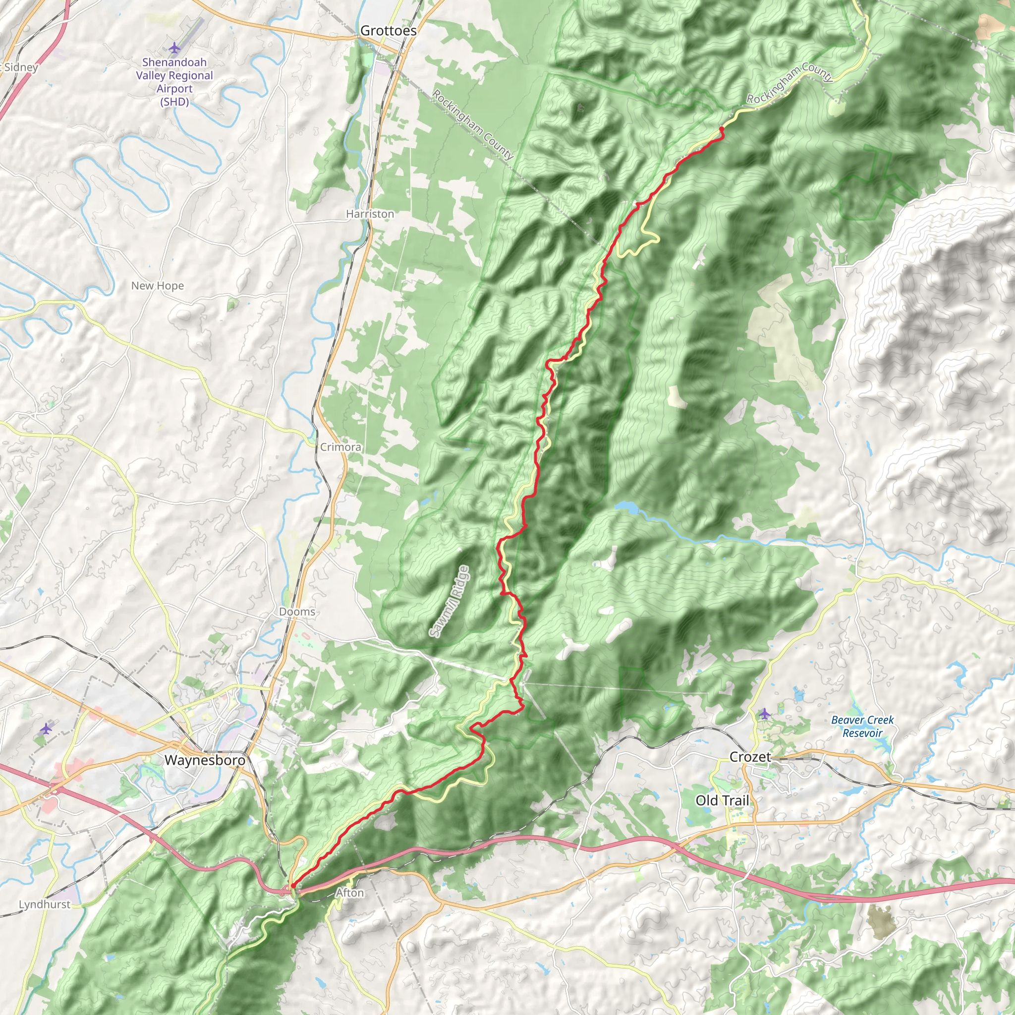 Appalachian Trail from Browns Gap mobile static map