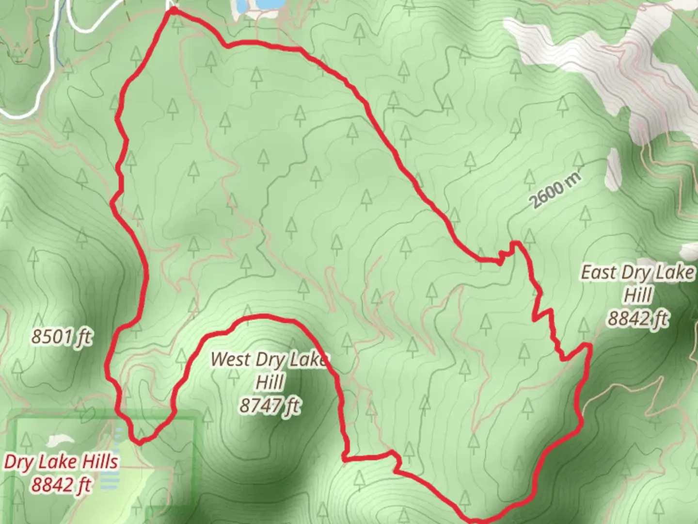 An image depicting the trail East and West Dry Lake Hills Loop and its surrounding area.
