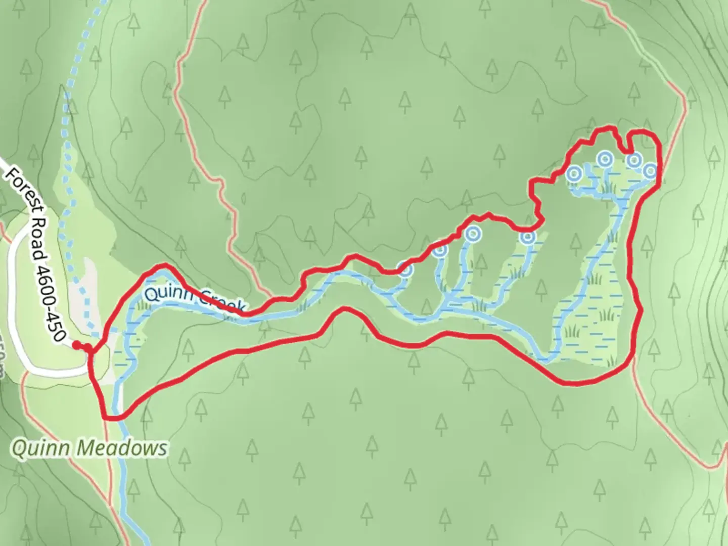 An image depicting the trail Sink Creek, Quinn Springs and Katsuk Pond Loop Trail and its surrounding area.