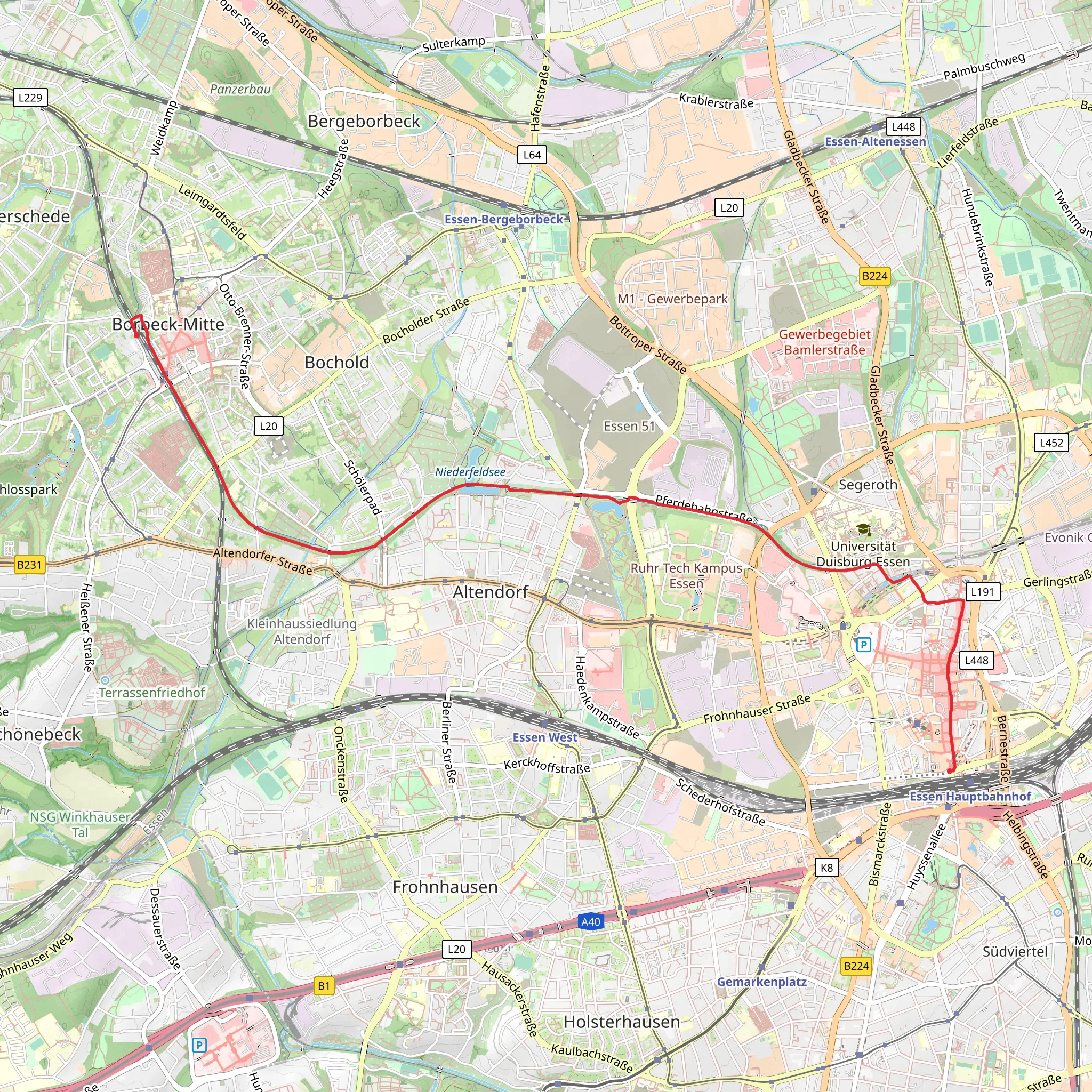 Essen Hauptbahnhof to Essen Borbeck via Rheinische Bahn RS1 and Abzweig Brobeck mobile static map