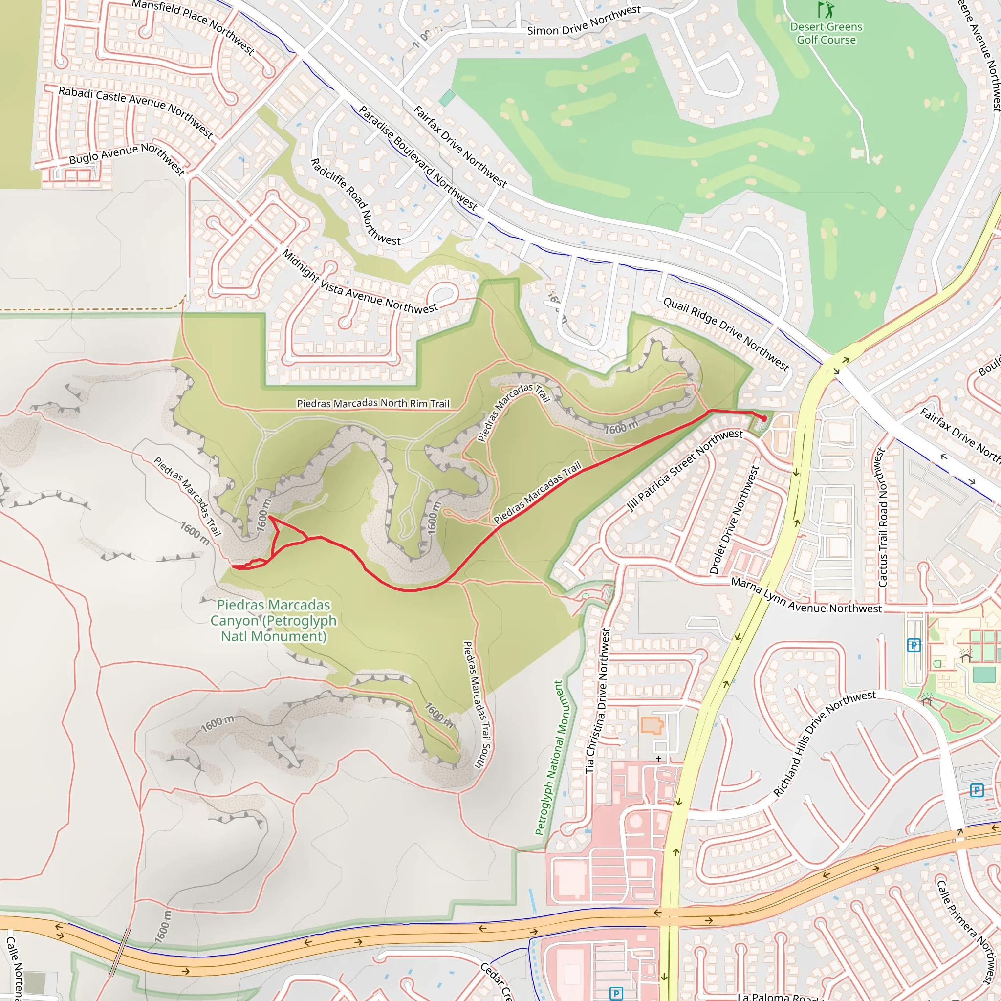 Piedras Marcadas Trail Out and Back mobile static map