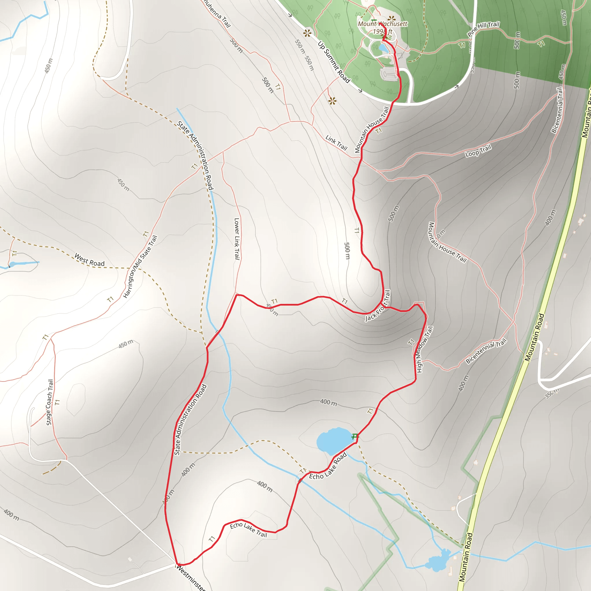 Echo Lake and Mount Wachusett Loop Trail mobile static map