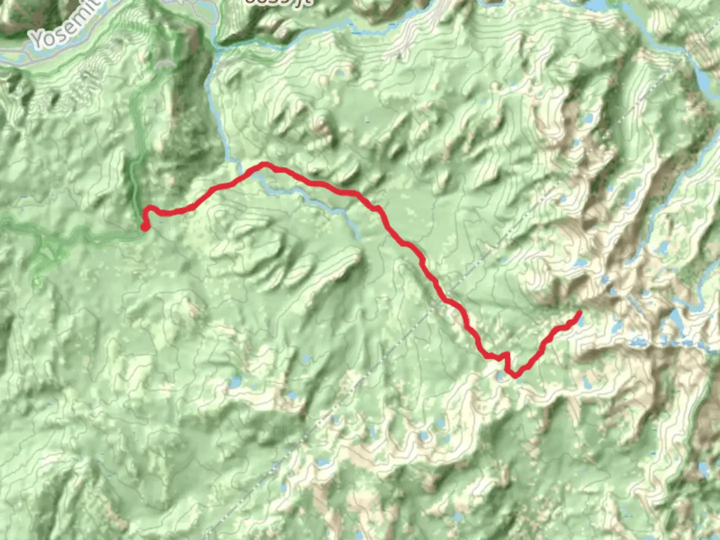 An image depicting the trail Little Ottoway Lake via Merced Pass Trail and its surrounding area.