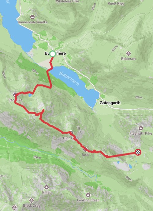 A map preview of the recording Buttermere Ridge Walk.