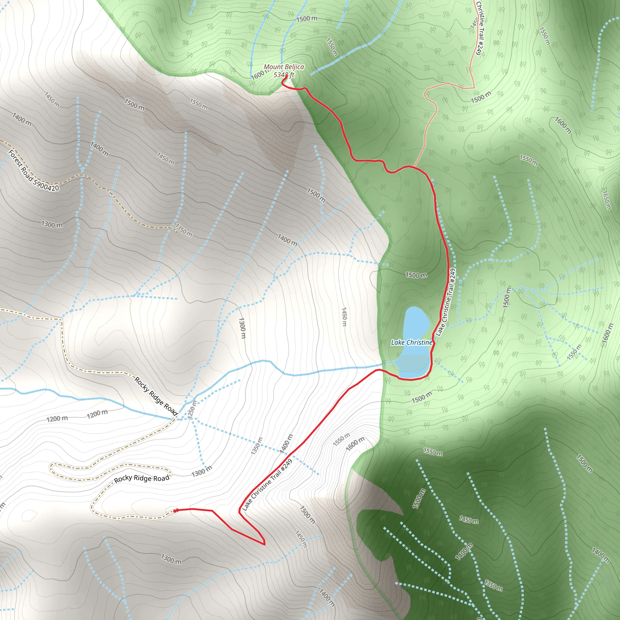 Mount Beljica via Lake Christine Trail mobile static map