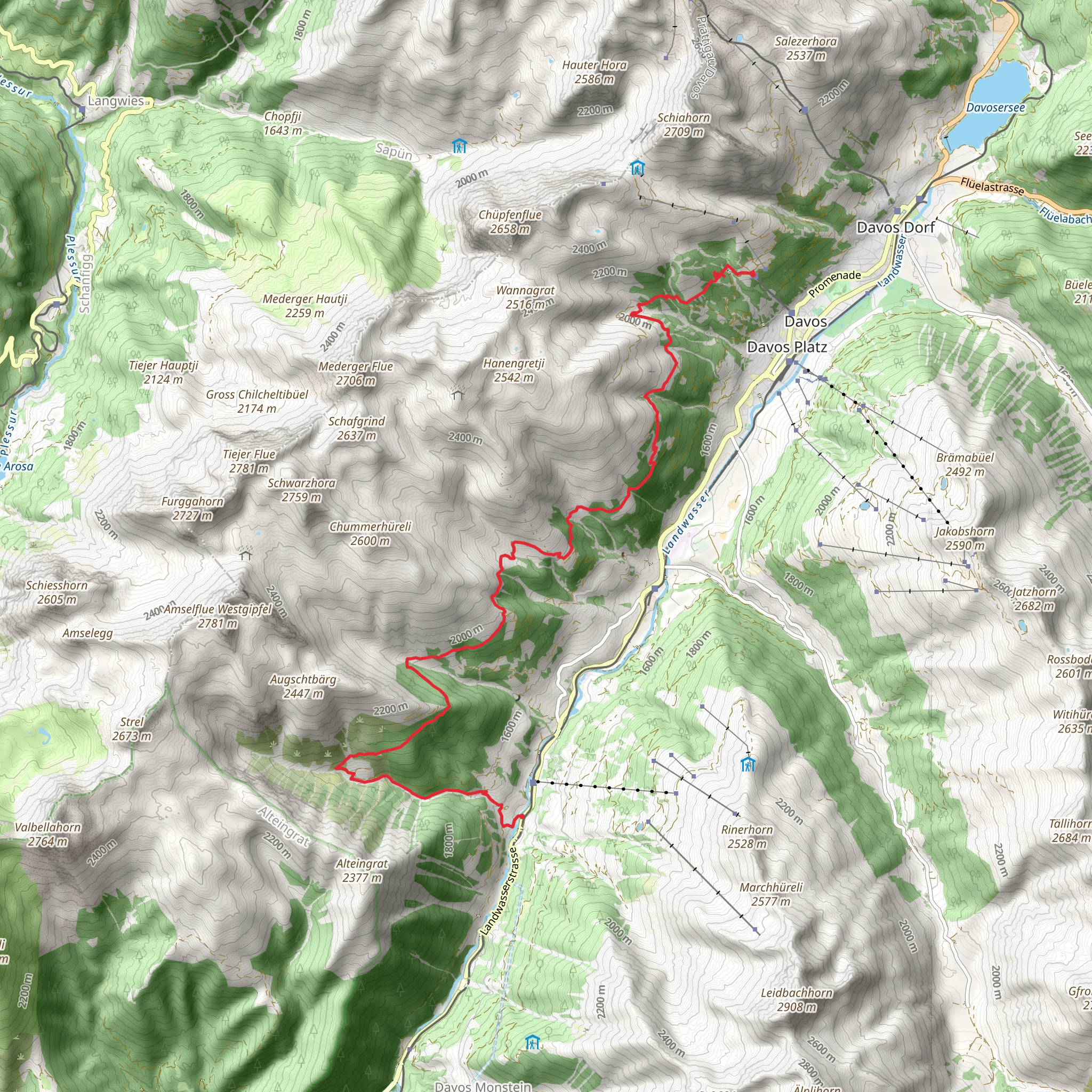 Davos Glaris to Schatzalp Trail mobile static map