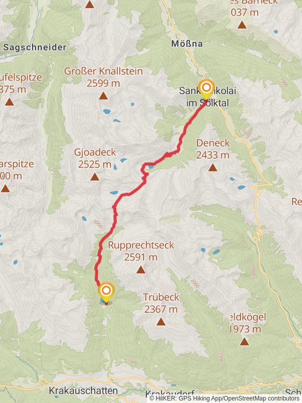 Via the Hohensee to the Schimpelscharte and Etrachsee mobile static map