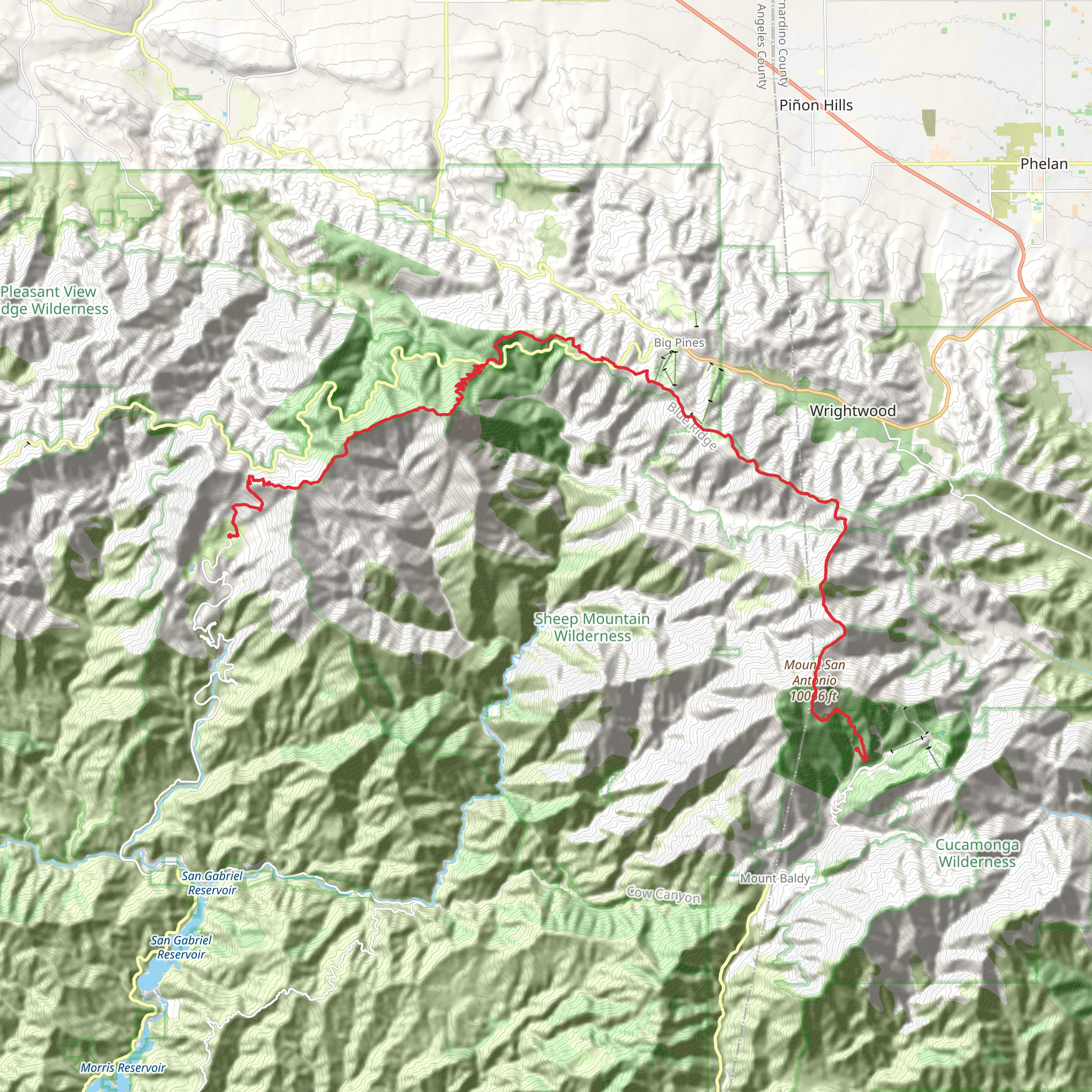 Baldy Bowl, Mount San Antonio and Windy Gap Trail mobile static map
