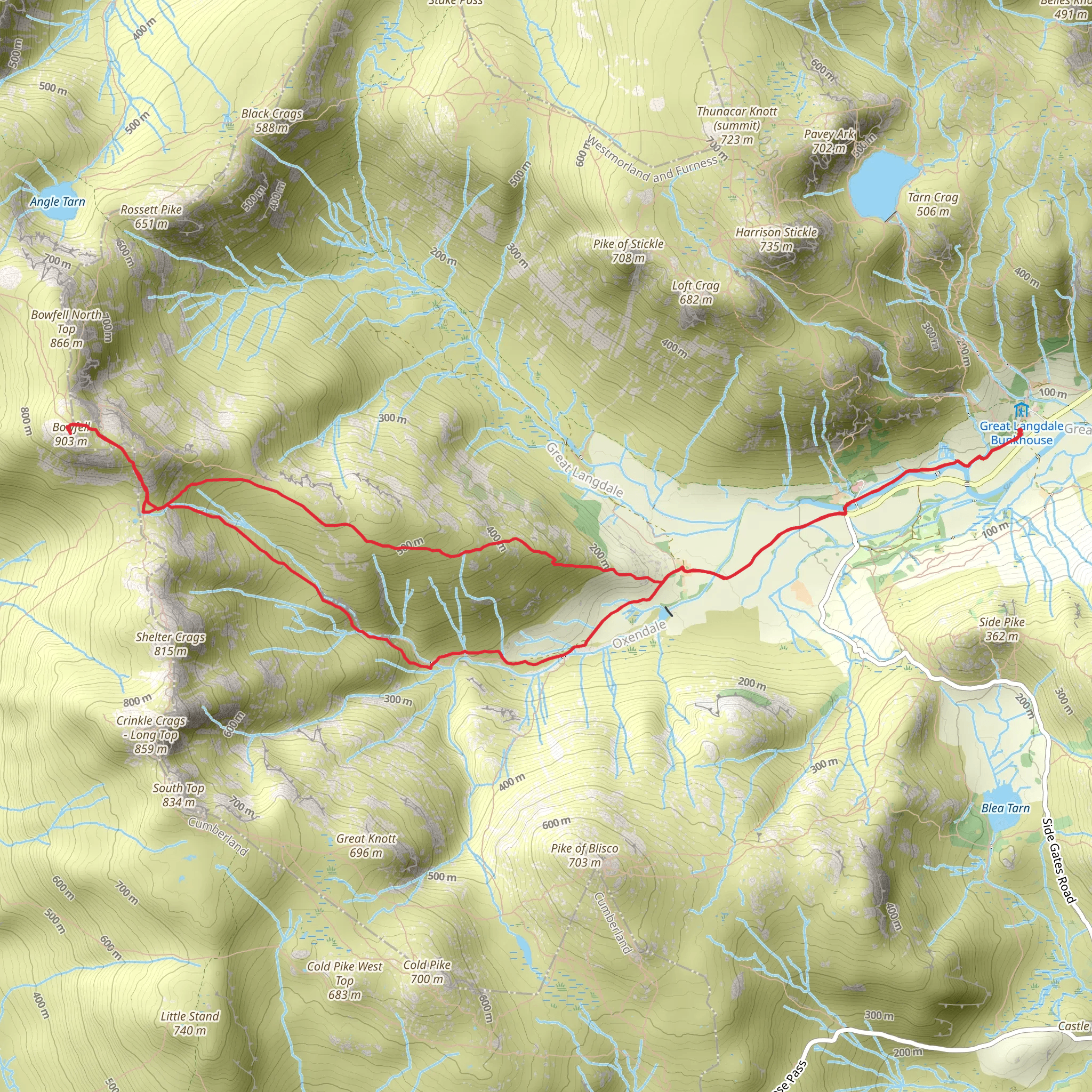 Buscoe Sike and Bowfell Loop mobile static map