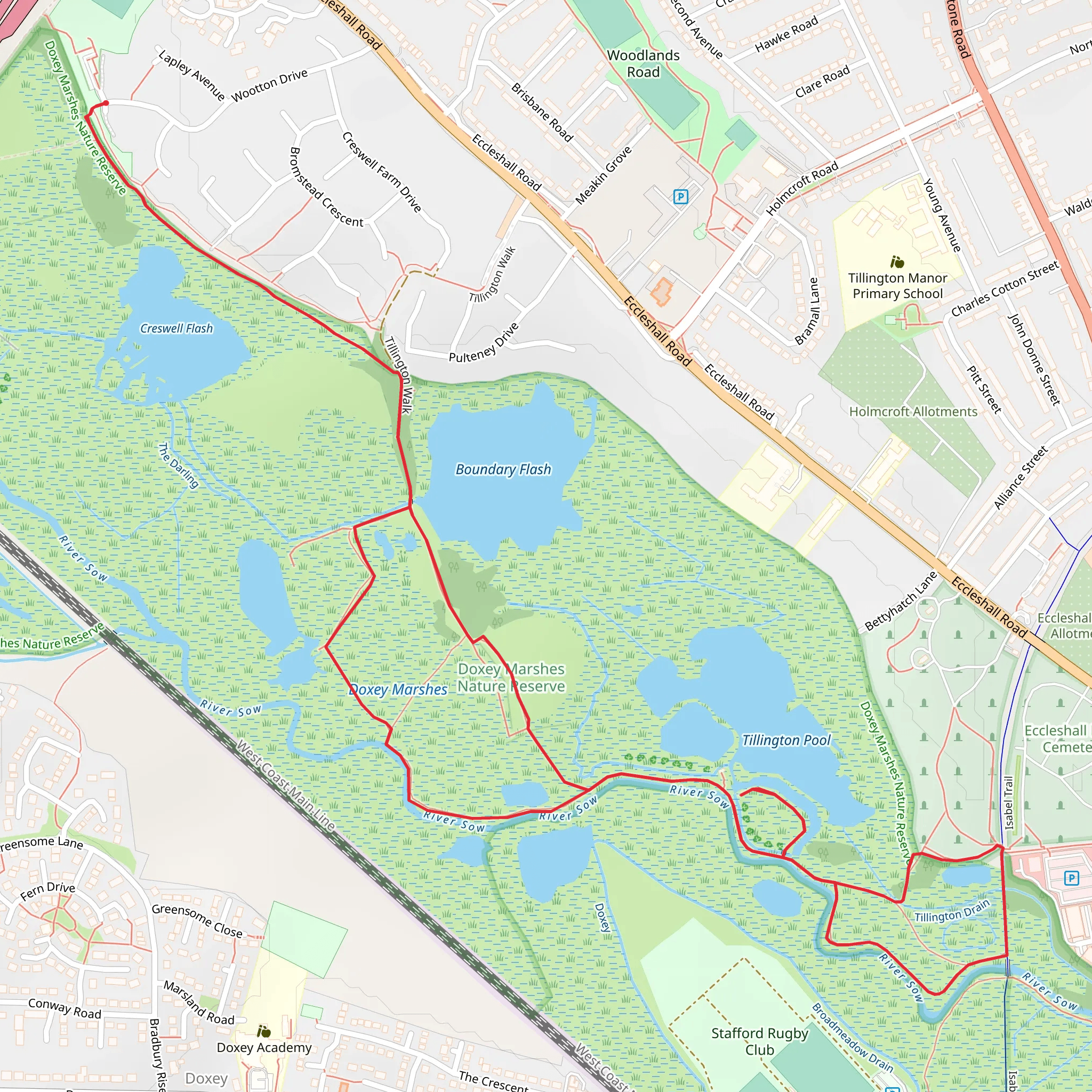 Doxey Marshes and Tillington Pool Loop mobile static map