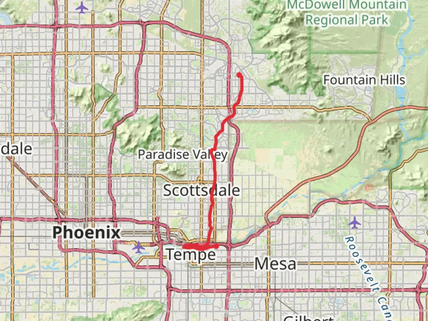 An image depicting the trail Tempe Greenbelt and Maricopa Trail and its surrounding area.