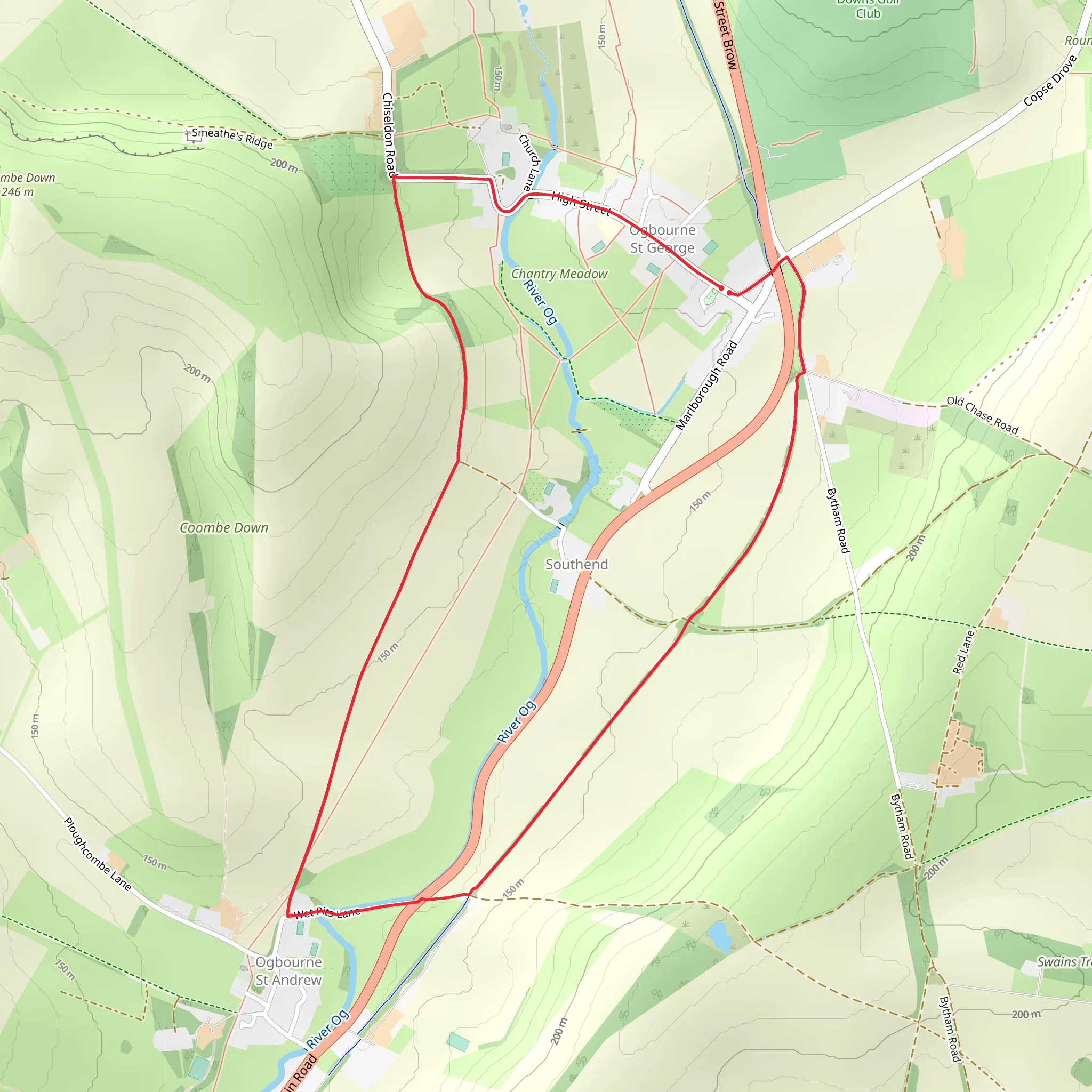 Ogbourne St Andrew to Ogbourne St George Loop mobile static map
