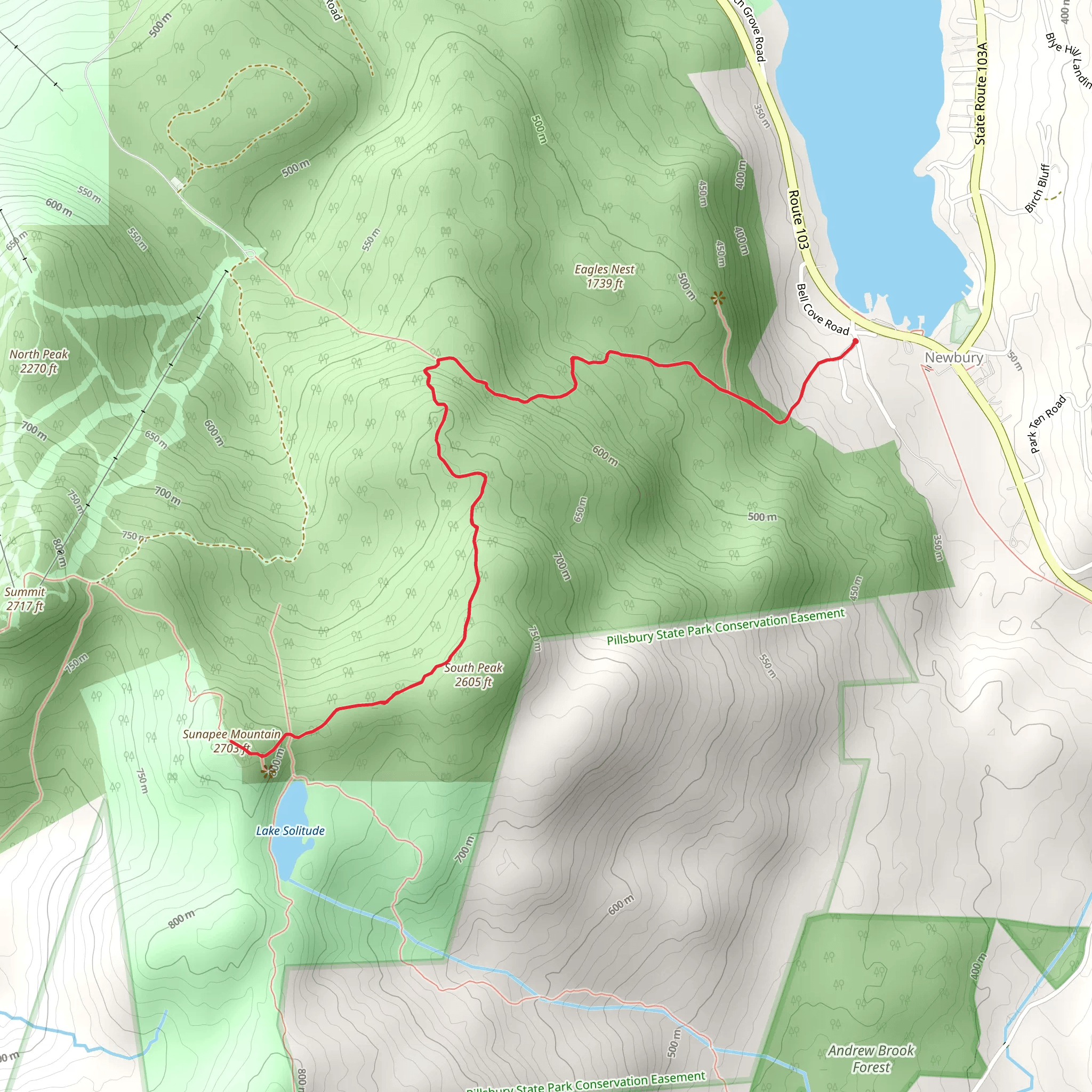Sunapee Mountain Trail from Newbury mobile static map