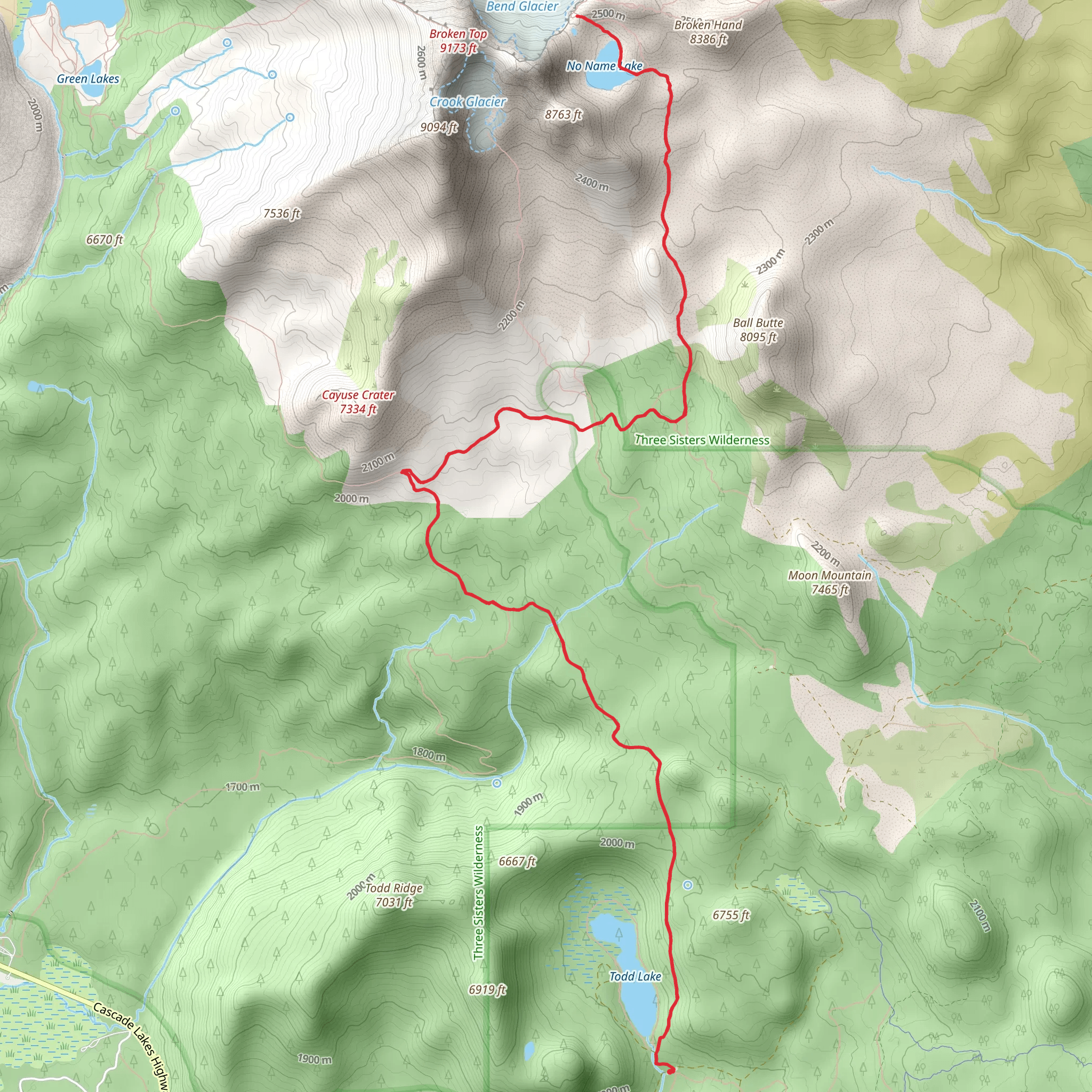 No Name Lake via Broken Top Trail mobile static map