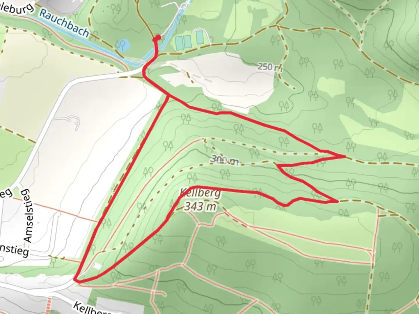An image depicting the trail Kellbergturm Loop and its surrounding area.