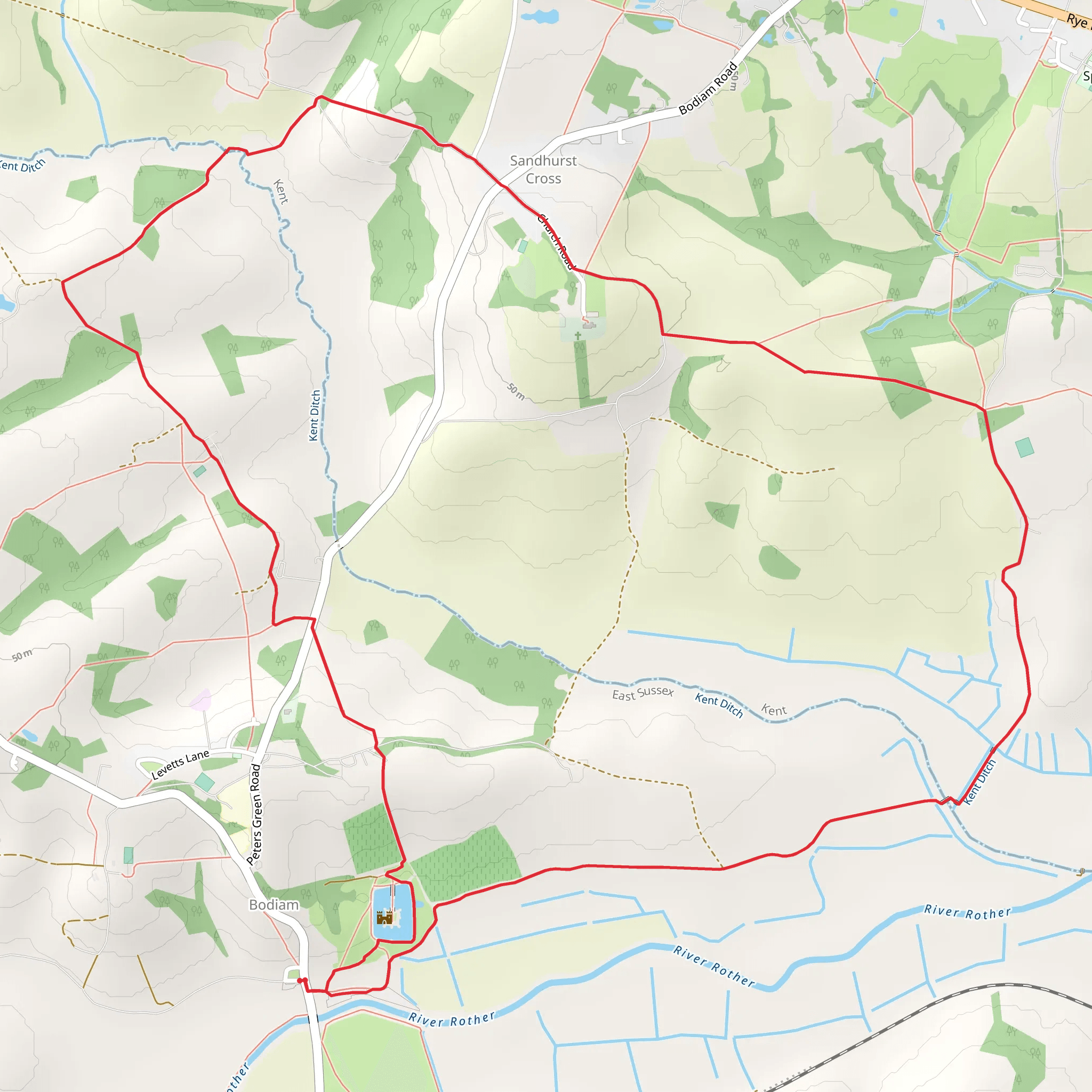 Sandhurst Cross and Bodiam Castle Moat Loop mobile static map