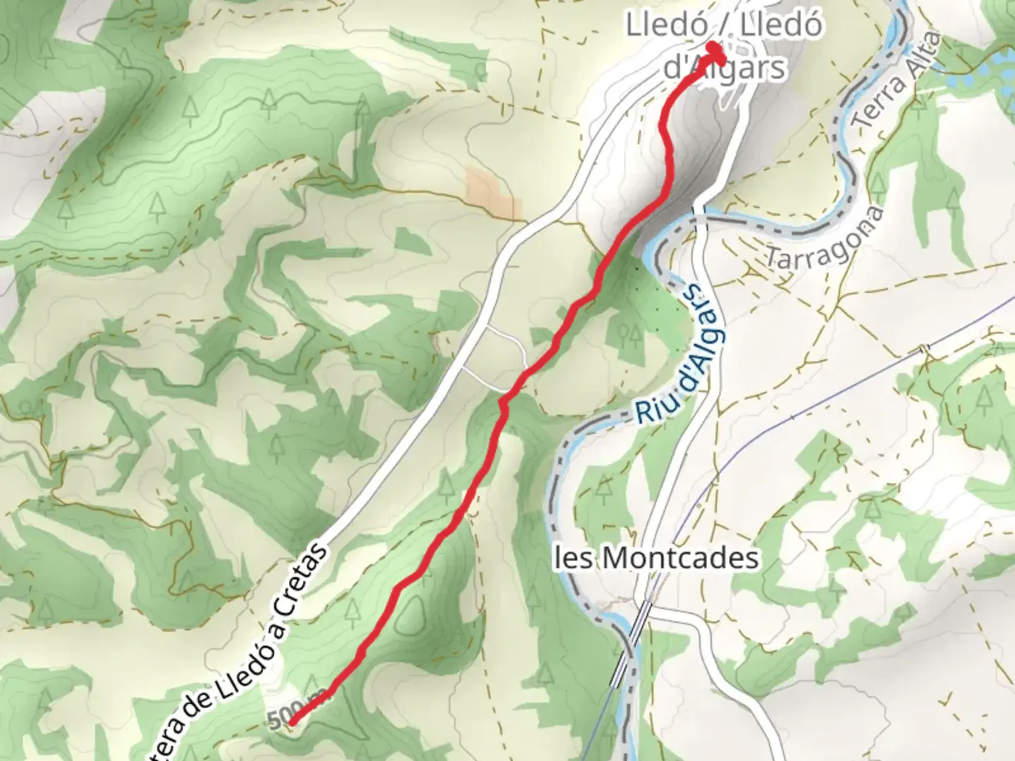 An image depicting the trail Lledó - Hermitage of Santa Rosa de Viterbo PR TE 168b and its surrounding area.