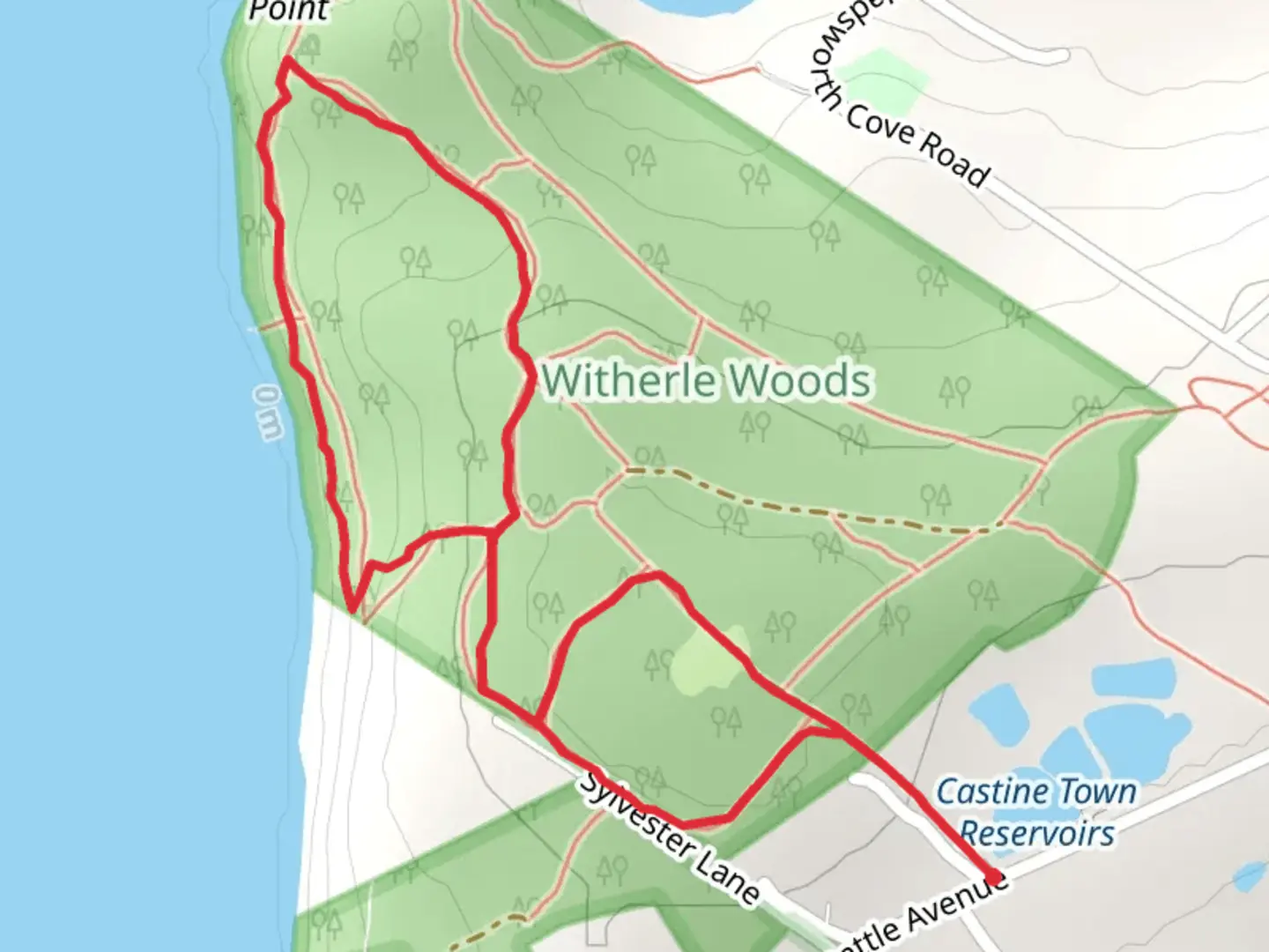 An image depicting the trail Woodside Way Loop and its surrounding area.