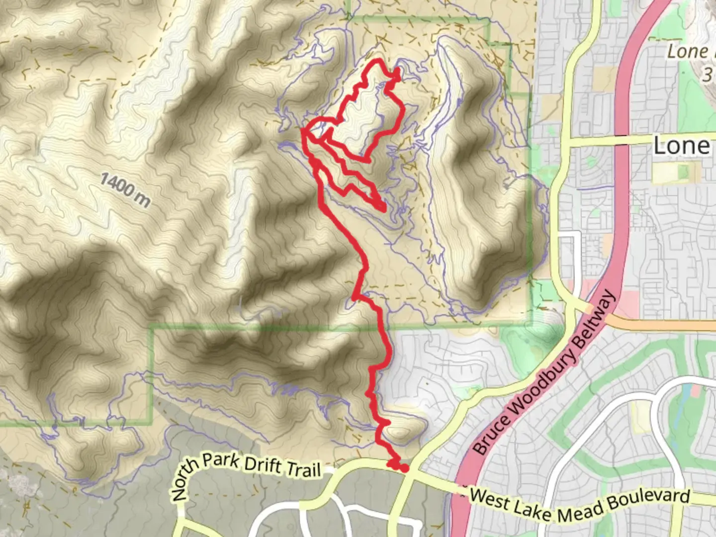 An image depicting the trail Big Horn Spur and rise Over Run Loop and its surrounding area.