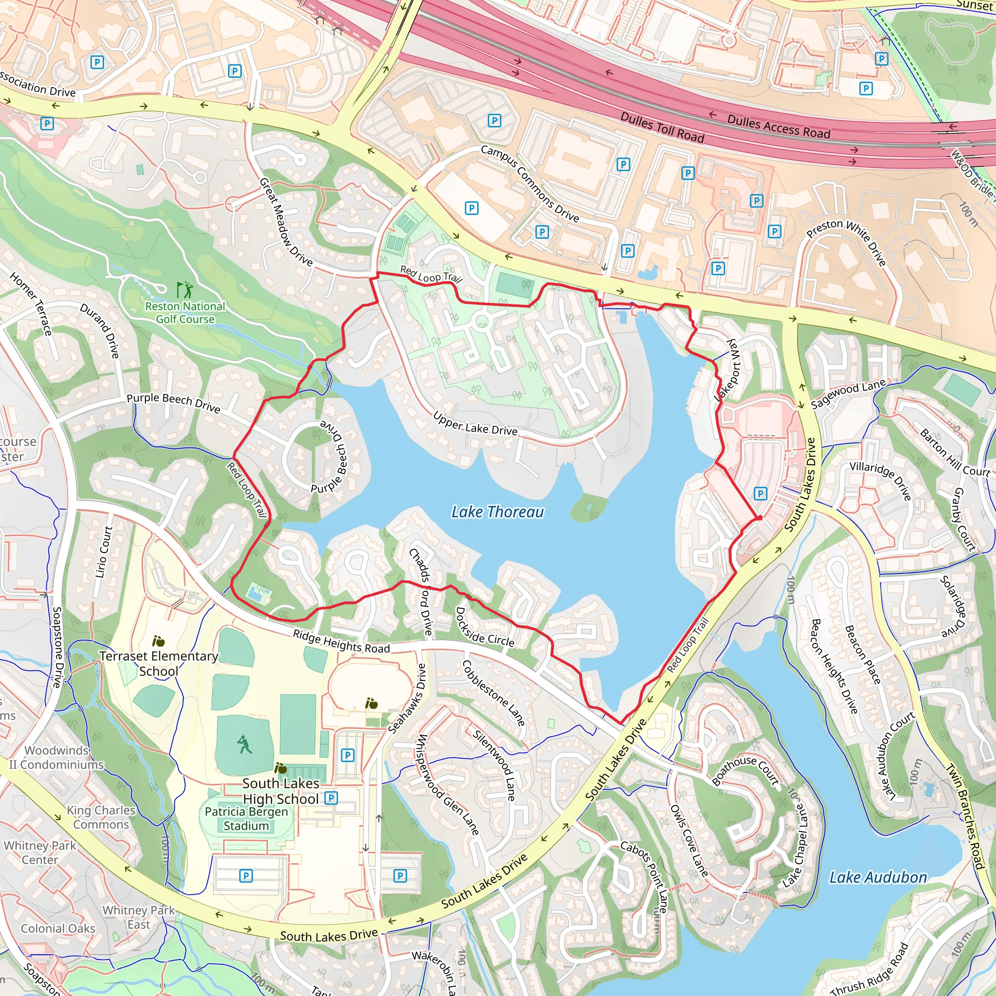Lake Thoreau - Red Loop Trail mobile static map