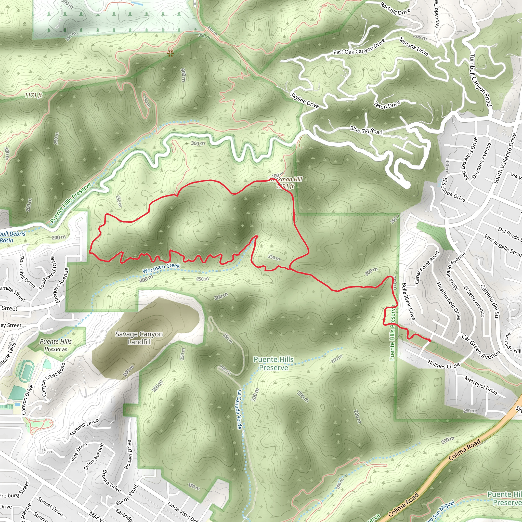 Workman Ridge and Schabarum Loop Trail mobile static map