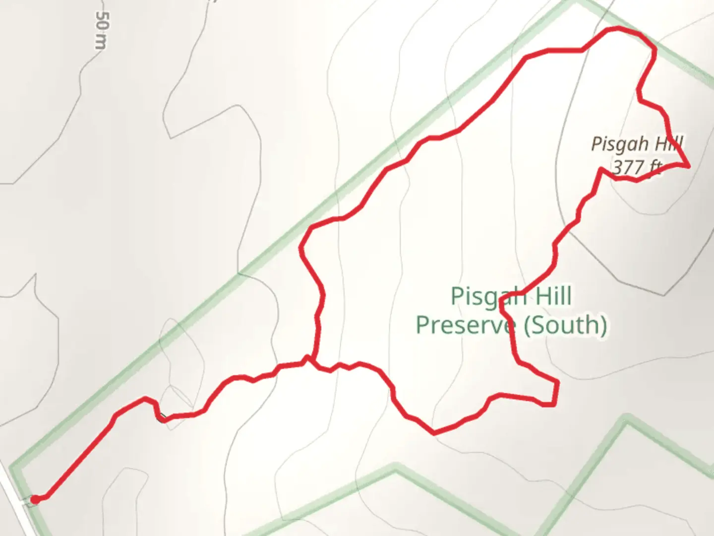 An image depicting the trail Pisgah Hill Loop and its surrounding area.