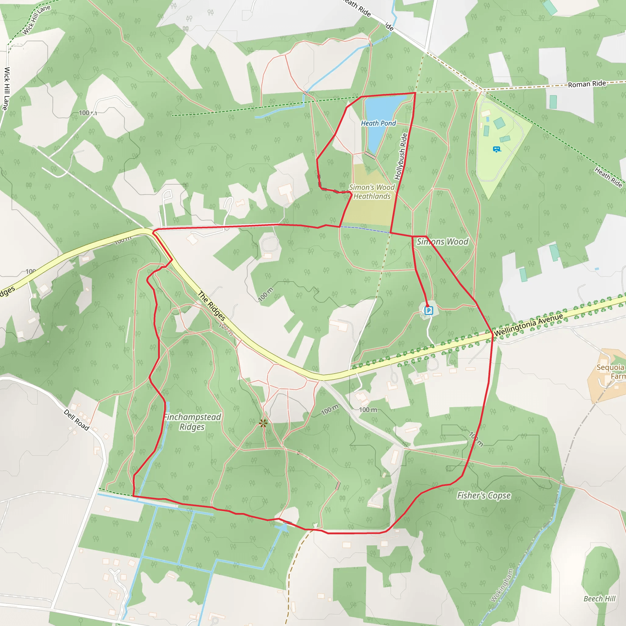 Finchampstead Ridges Loop mobile static map