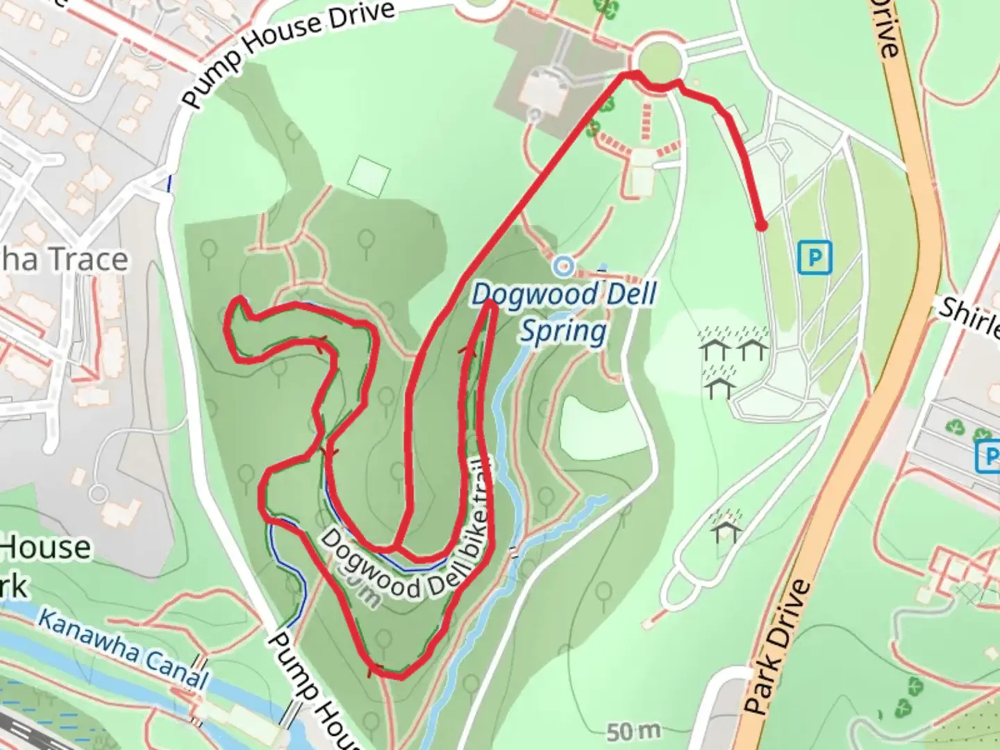 An image depicting the trail Dogwood Dell Loop Trail and its surrounding area.