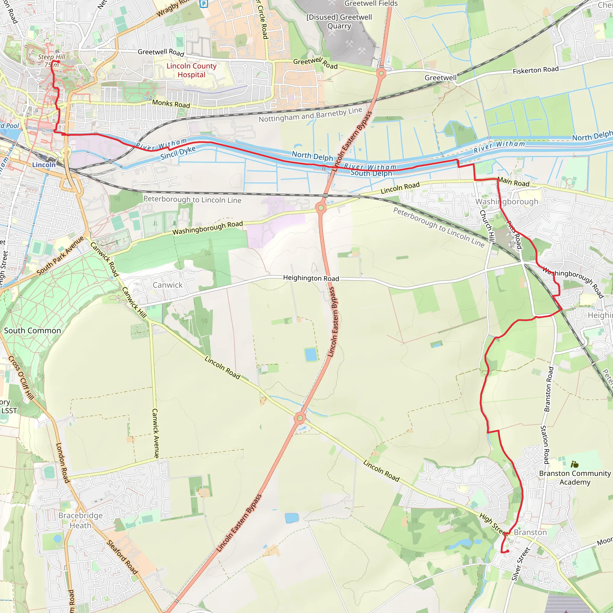 Lincoln Castle to Branston Walk mobile static map