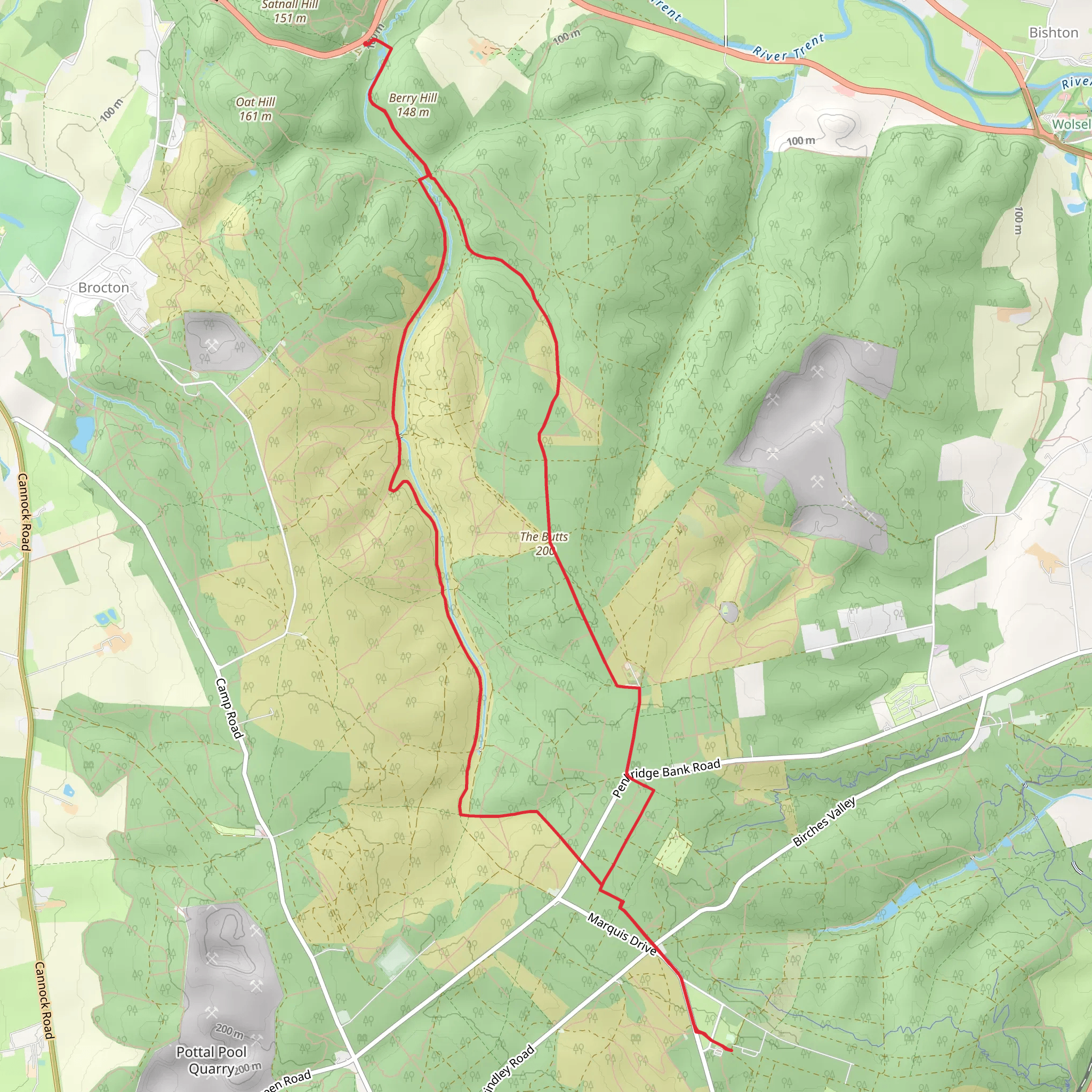 The Butts, Berry Hill and Parr's Warren Loop mobile static map
