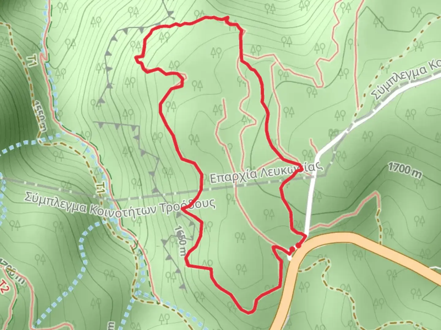An image depicting the trail Kampos tou Livadiou Loop and its surrounding area.