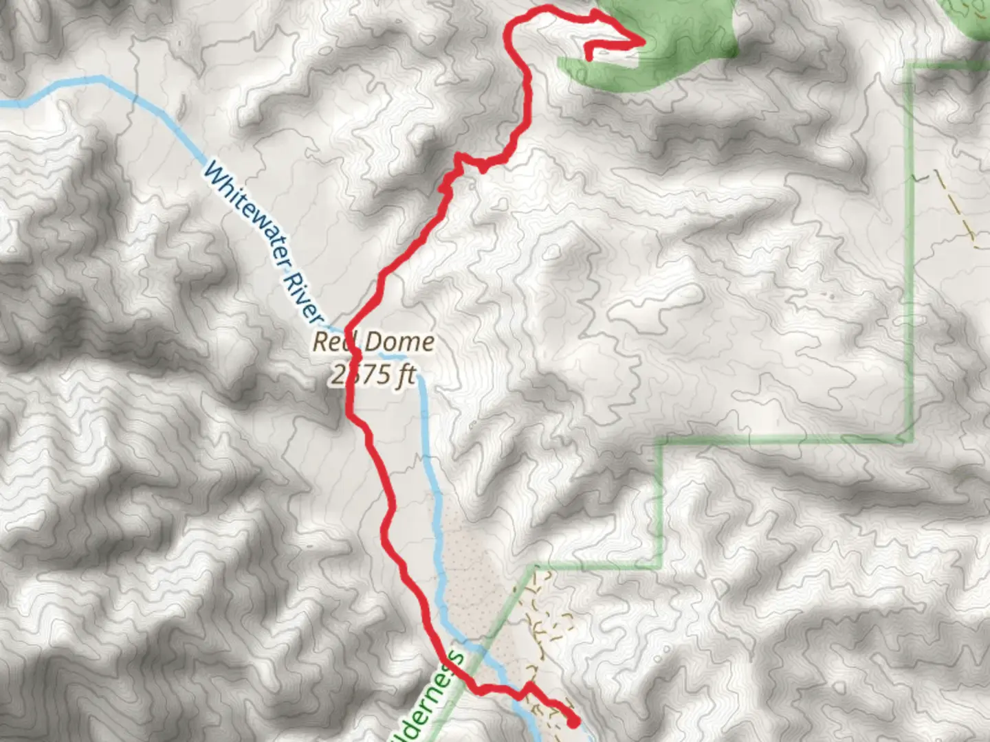 An image depicting the trail Red Dome via PCT - Short and its surrounding area.