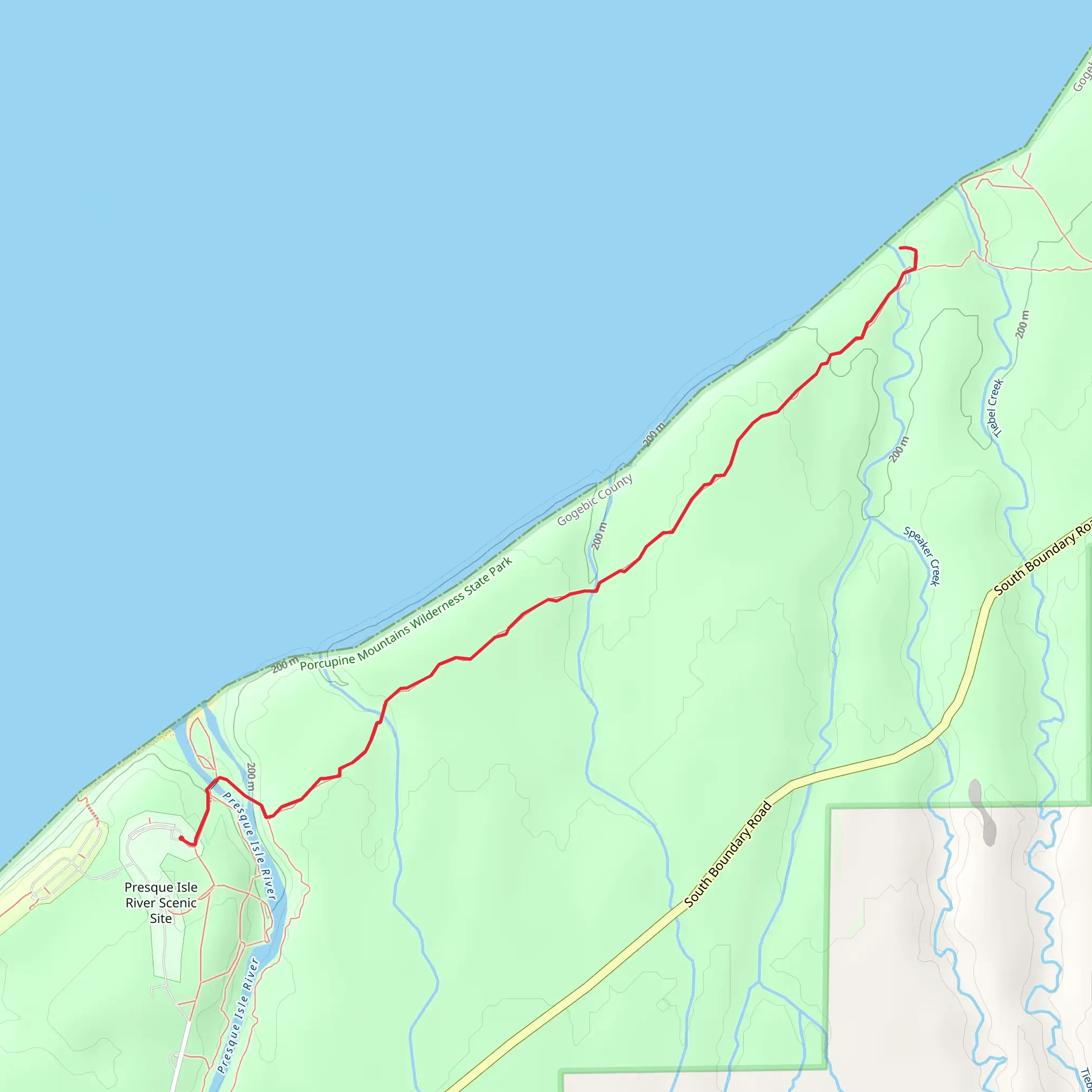 Manabezho Falls and Lake Superior Trail mobile static map