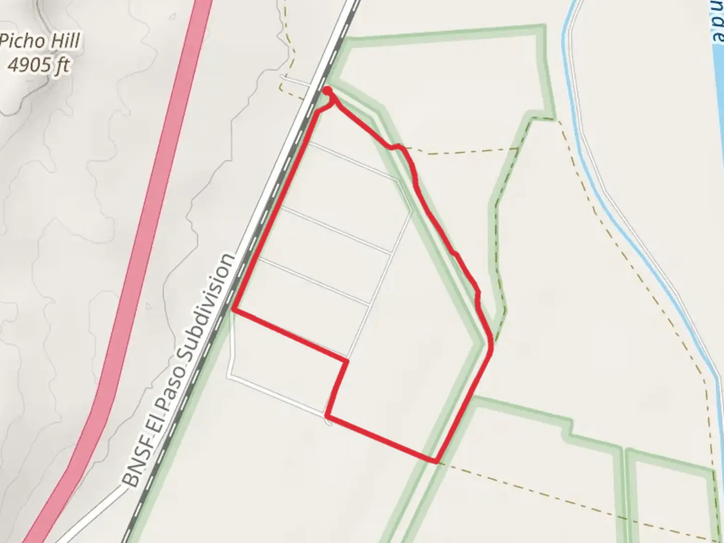 An image depicting the trail Bernardo Wildlife Area Loop and its surrounding area.