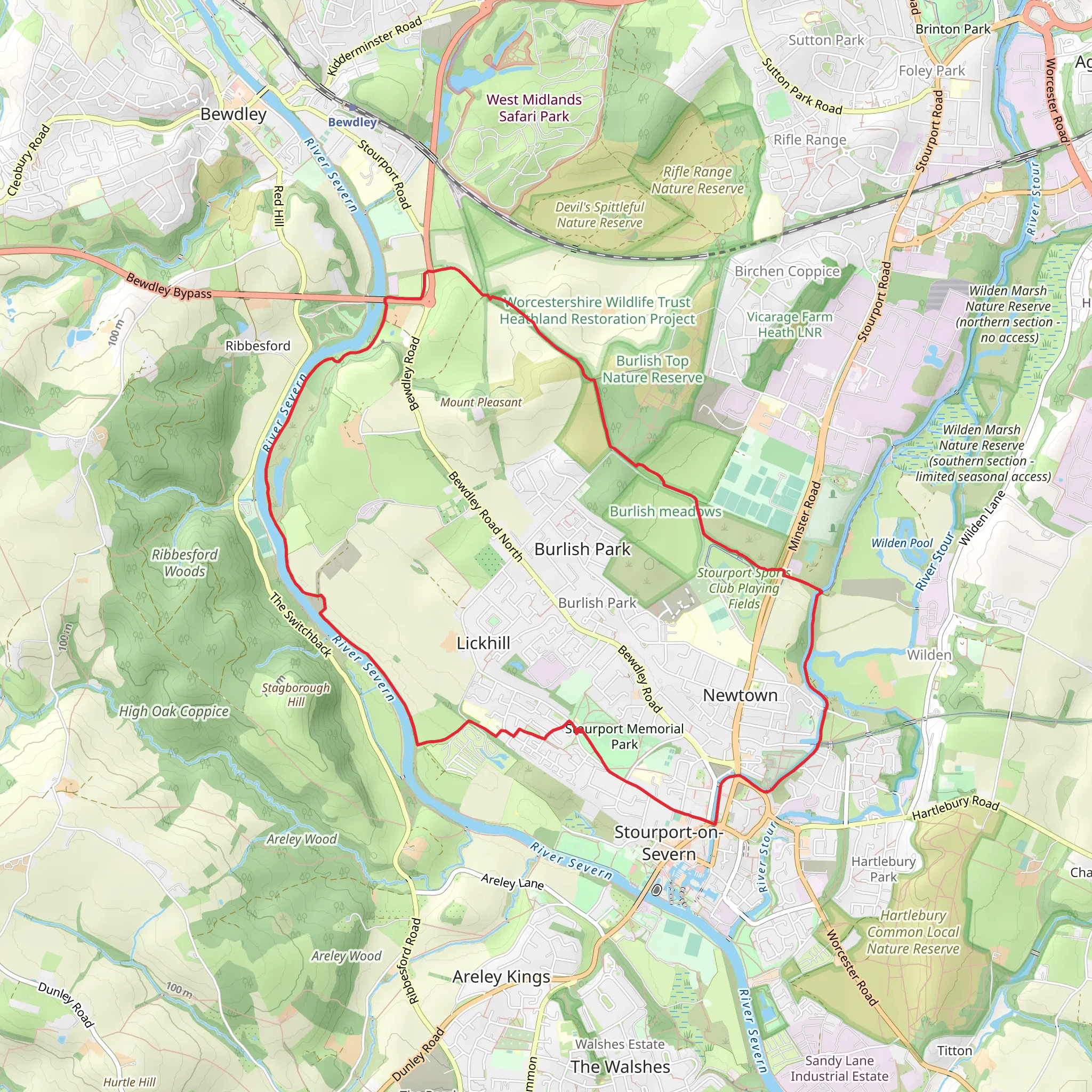 Stourport on Severn Loop via River Severn mobile static map