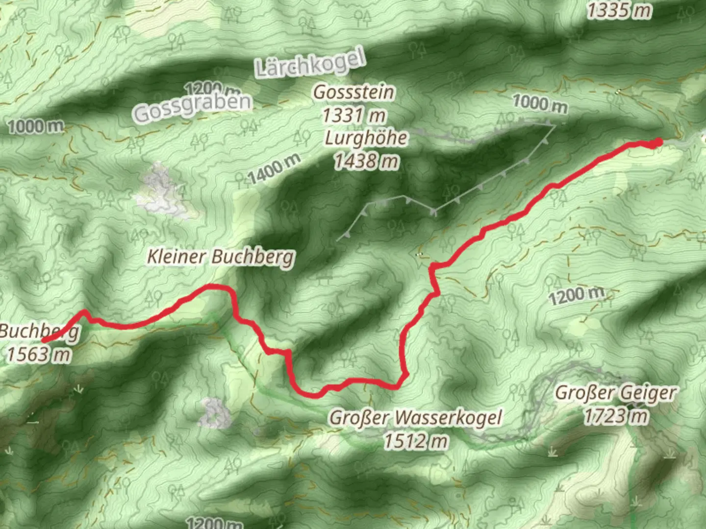 An image depicting the trail Buchberg Wildalpen and its surrounding area.
