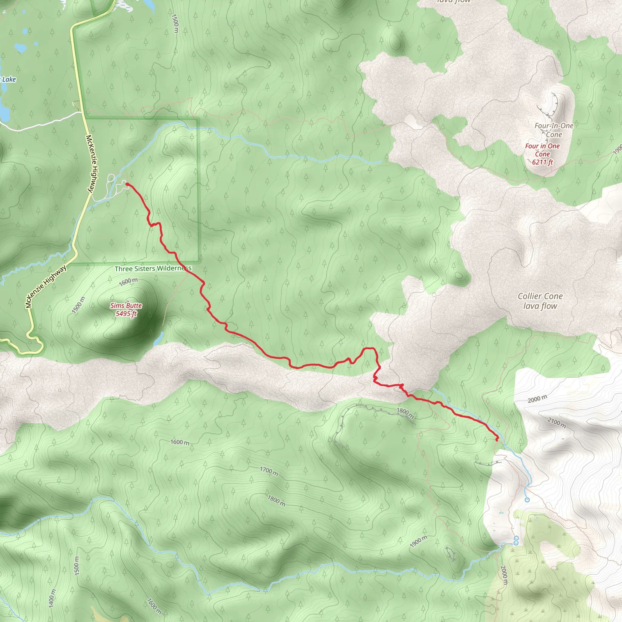 Glacier Way Trail via Obsidian Trail mobile static map