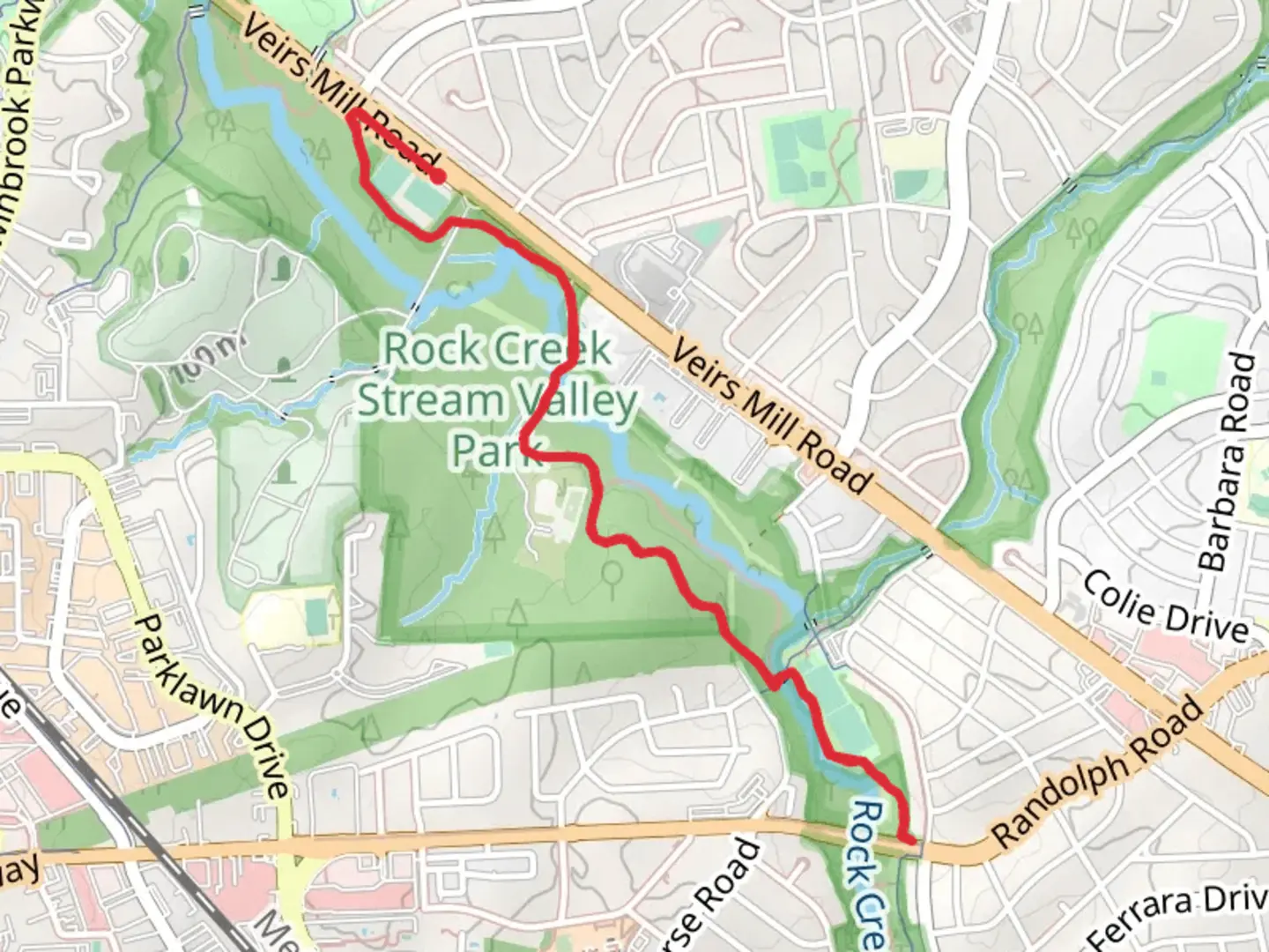 An image depicting the trail Rock Creek Trail - Winding Creek Local Park and its surrounding area.