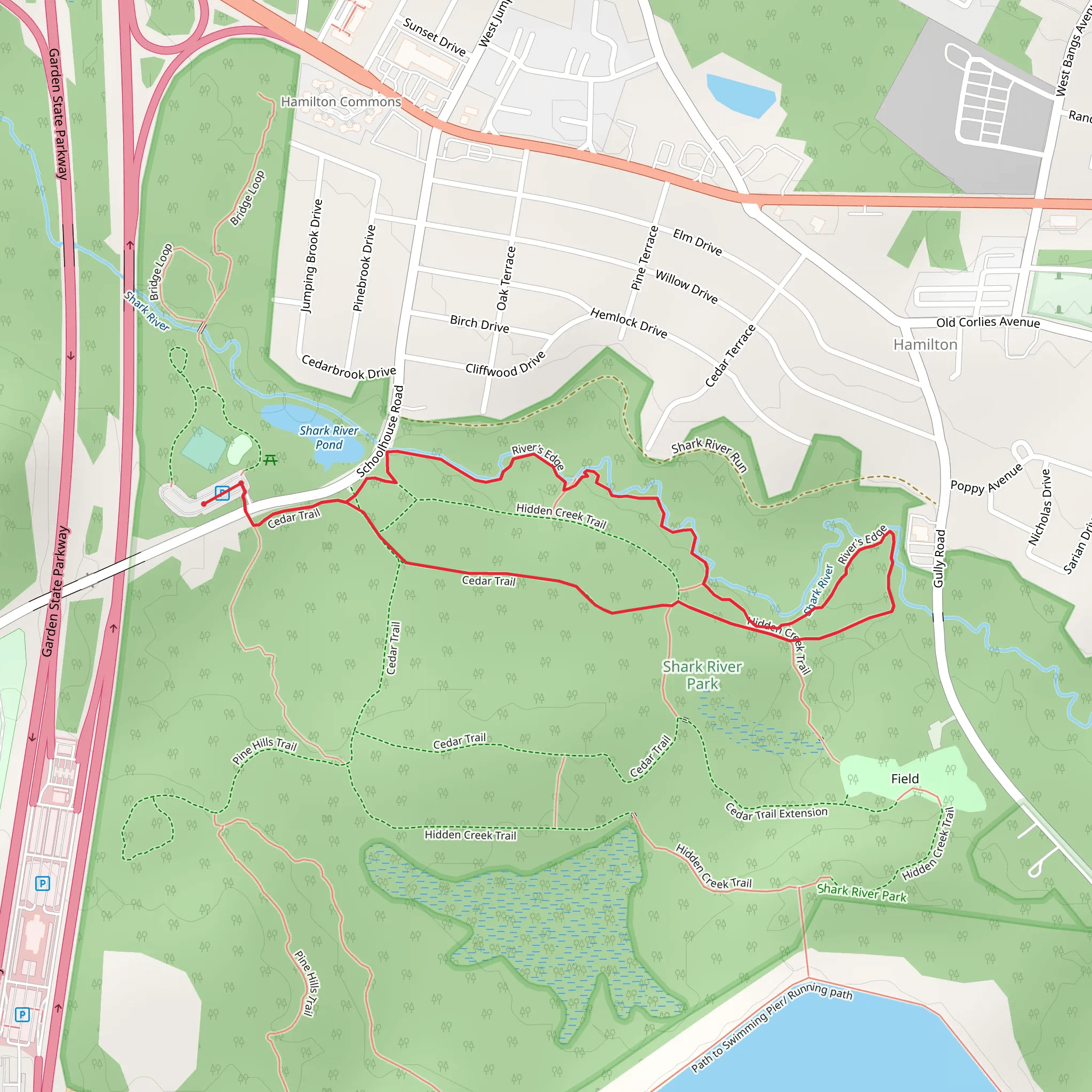 Cedar, River's Edge and Hidden Creek Trail Loop mobile static map