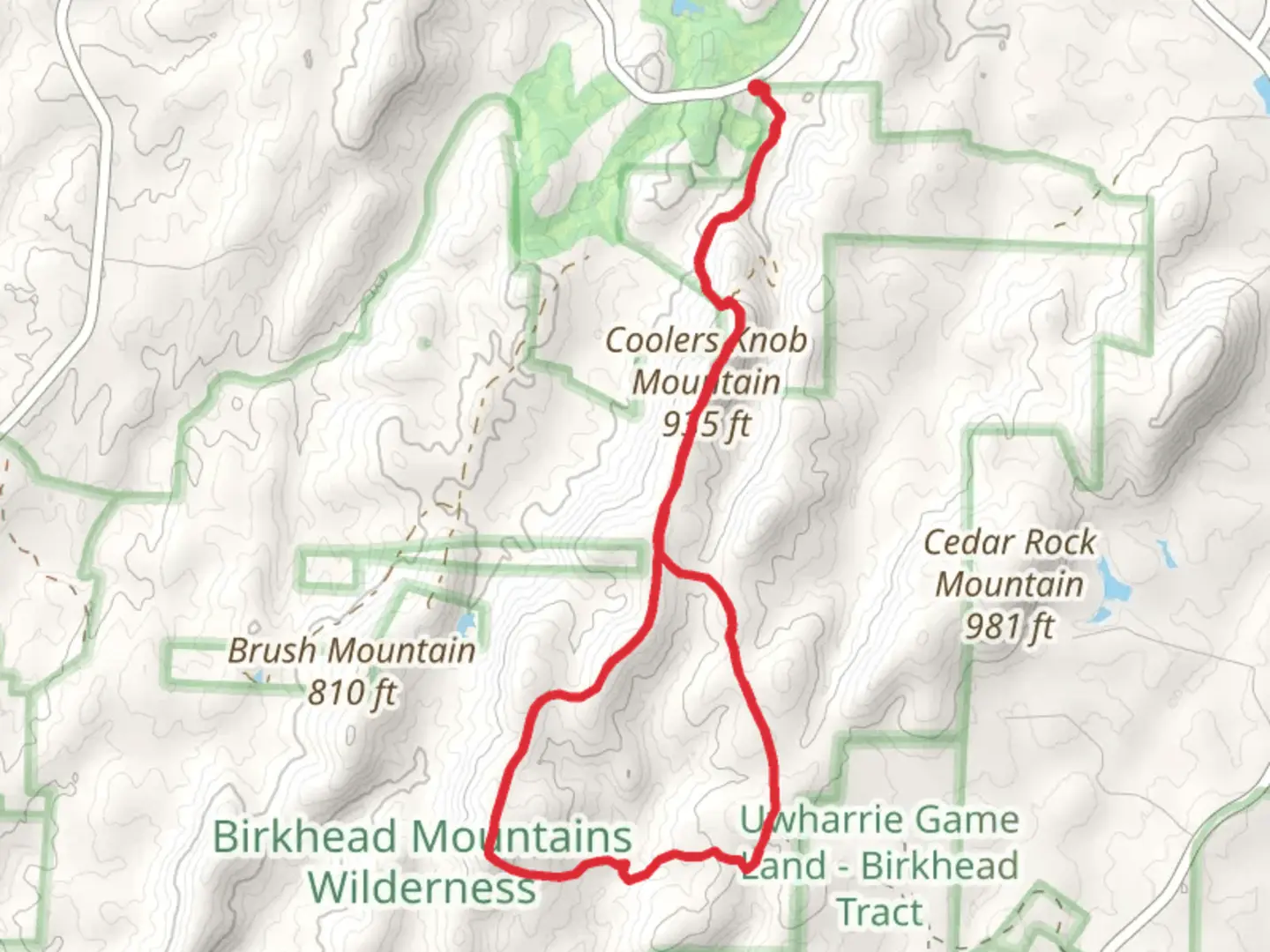 An image depicting the trail Coolers Knob Mountain Loop and its surrounding area.