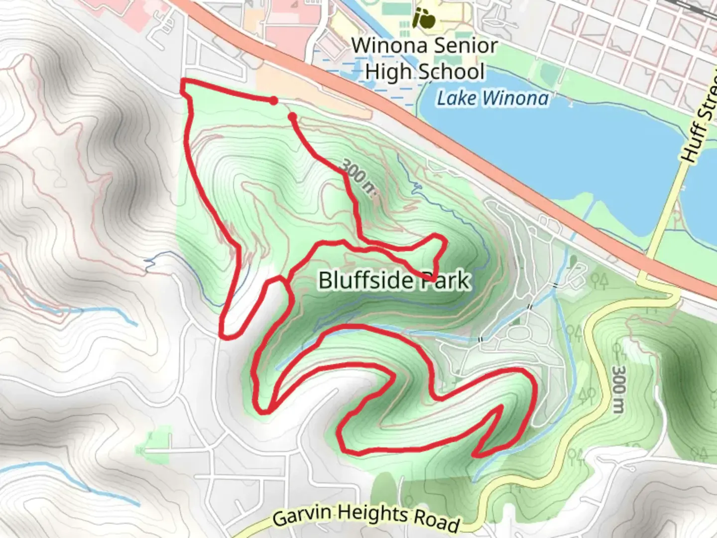 An image depicting the trail Bluffside Park Loop and its surrounding area.