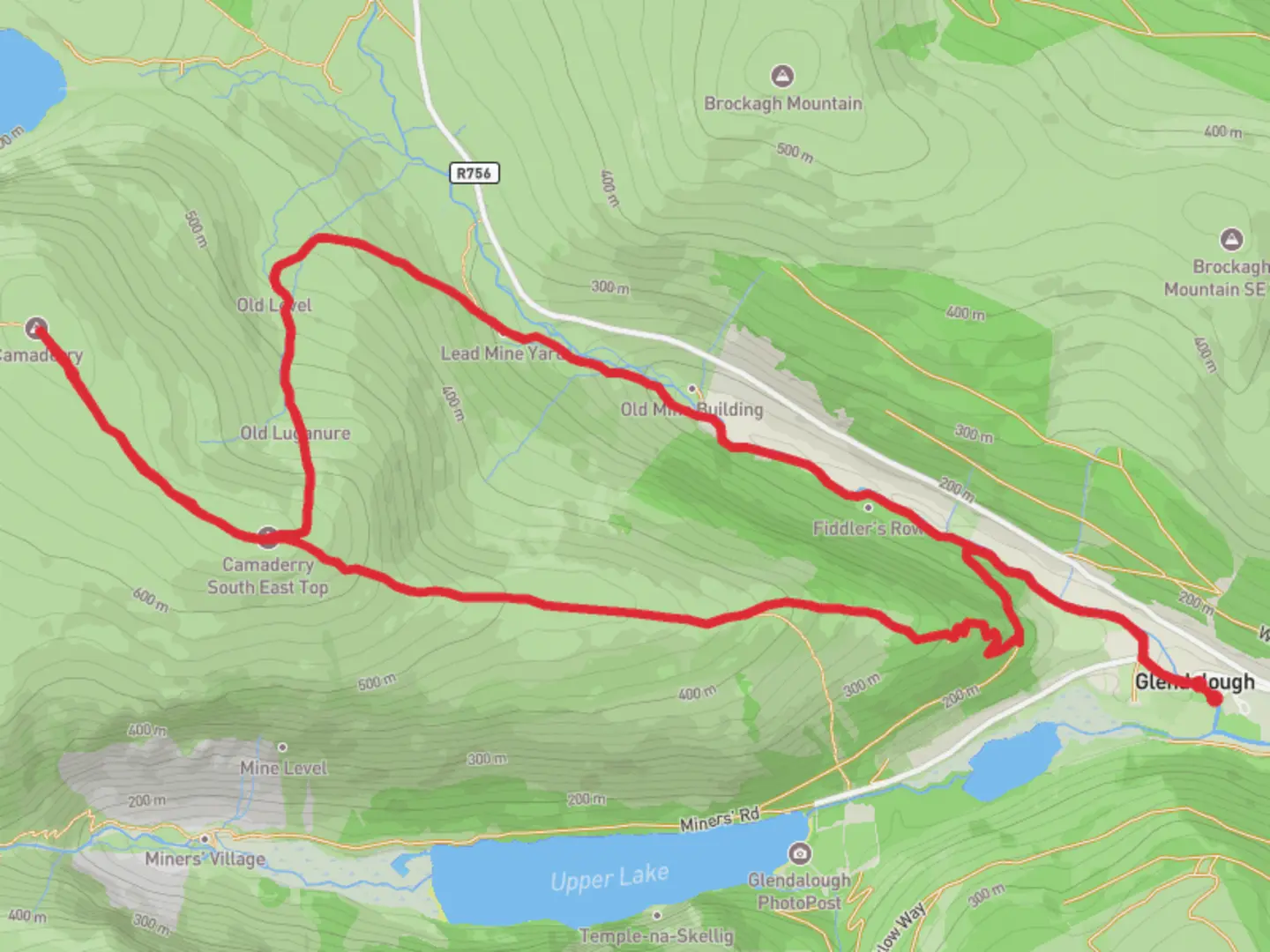 An image depicting the trail Camaderry Night hike and its surrounding area.