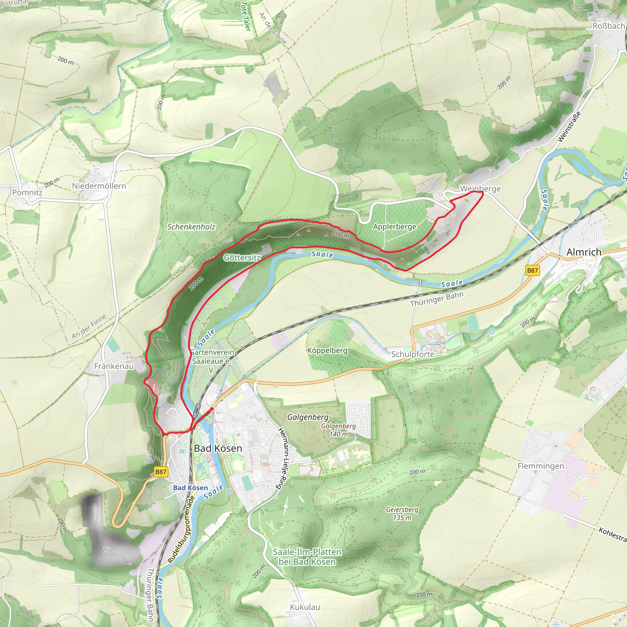 Bad Kösen to Weinberge Loop via Göttersitz mobile static map