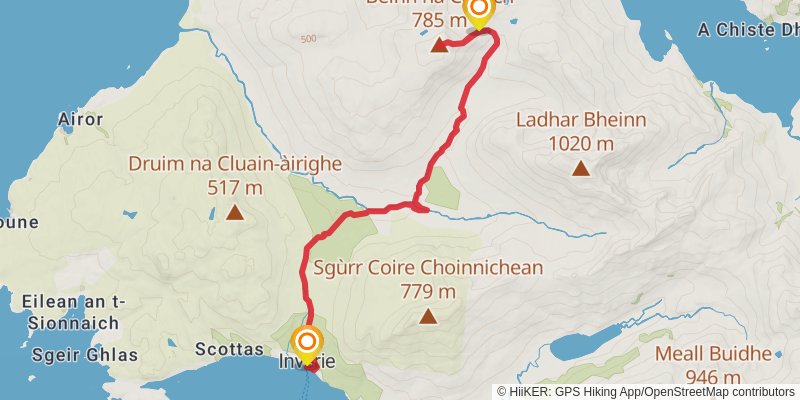 Beinn na Caillich Trail from Inverie stage 2 Map